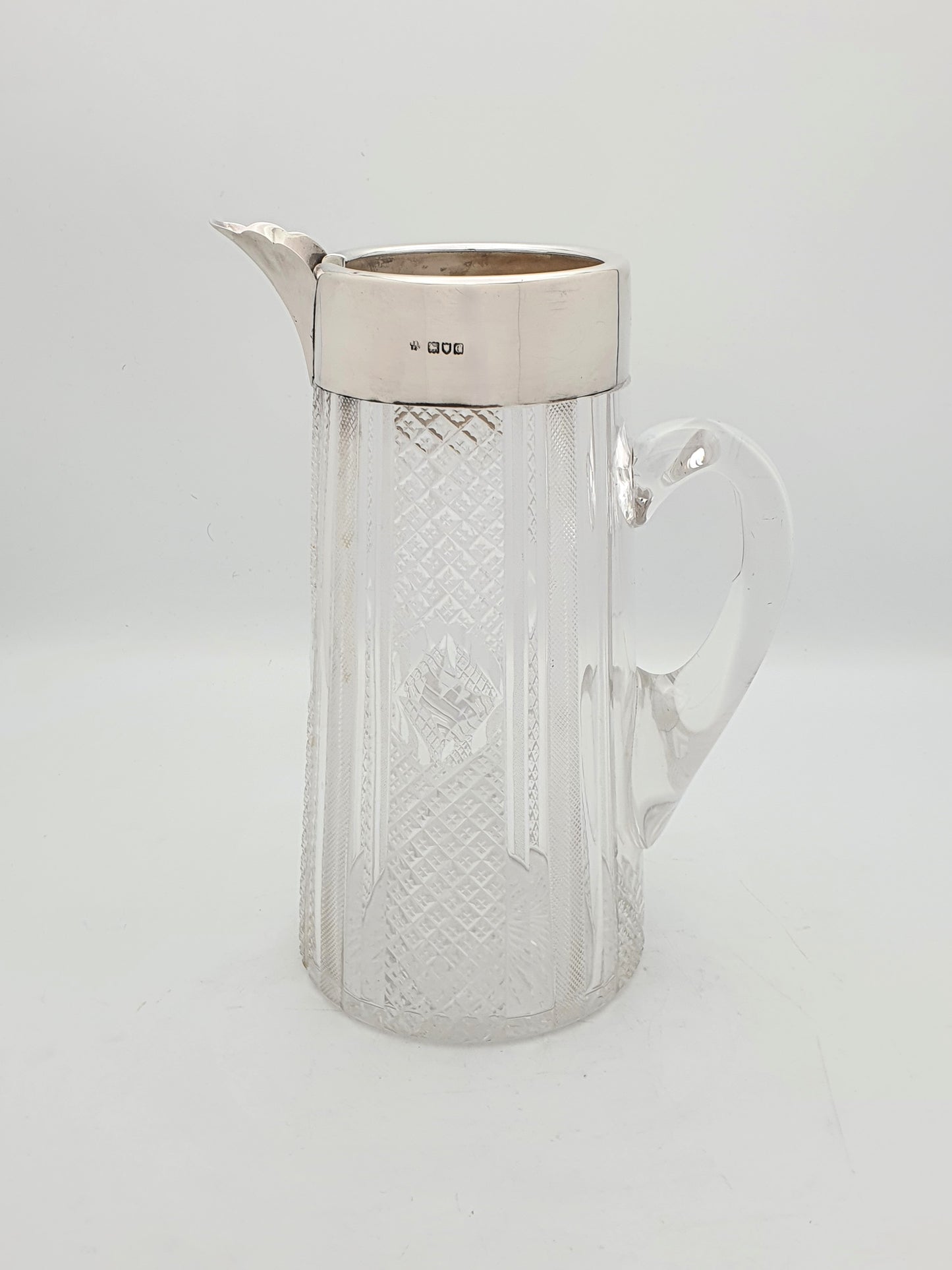 Large Stunning Victorian Cut Glass Silver Mounted Water Jug - London, 1900