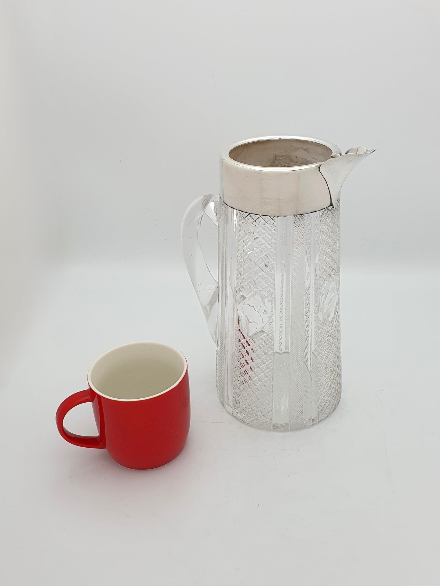 Large Stunning Victorian Cut Glass Silver Mounted Water Jug - London, 1900