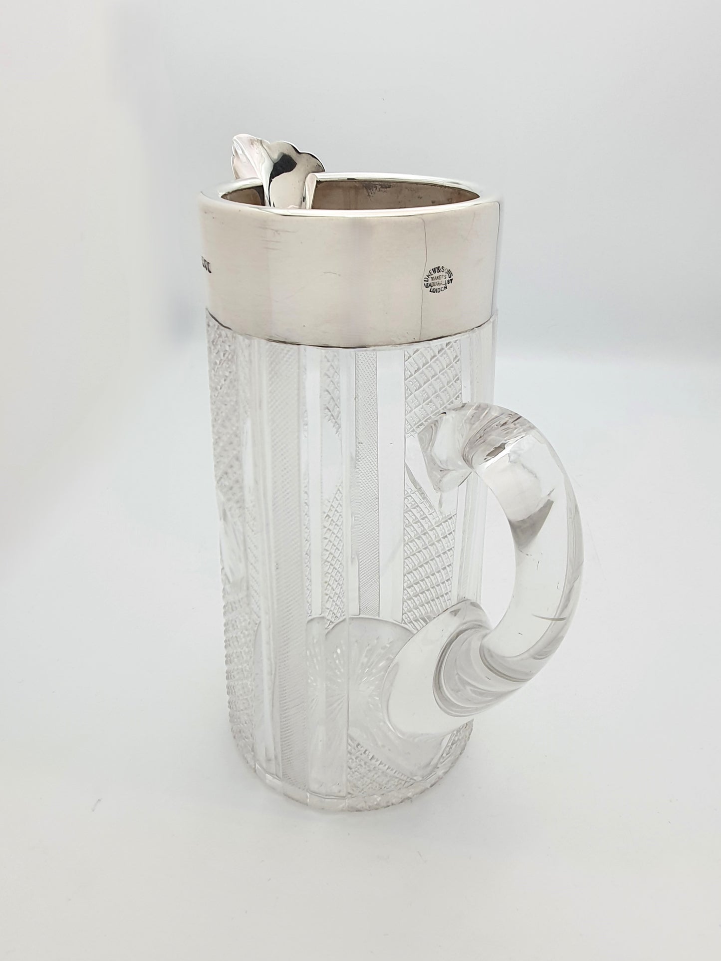 Large Stunning Victorian Cut Glass Silver Mounted Water Jug - London, 1900