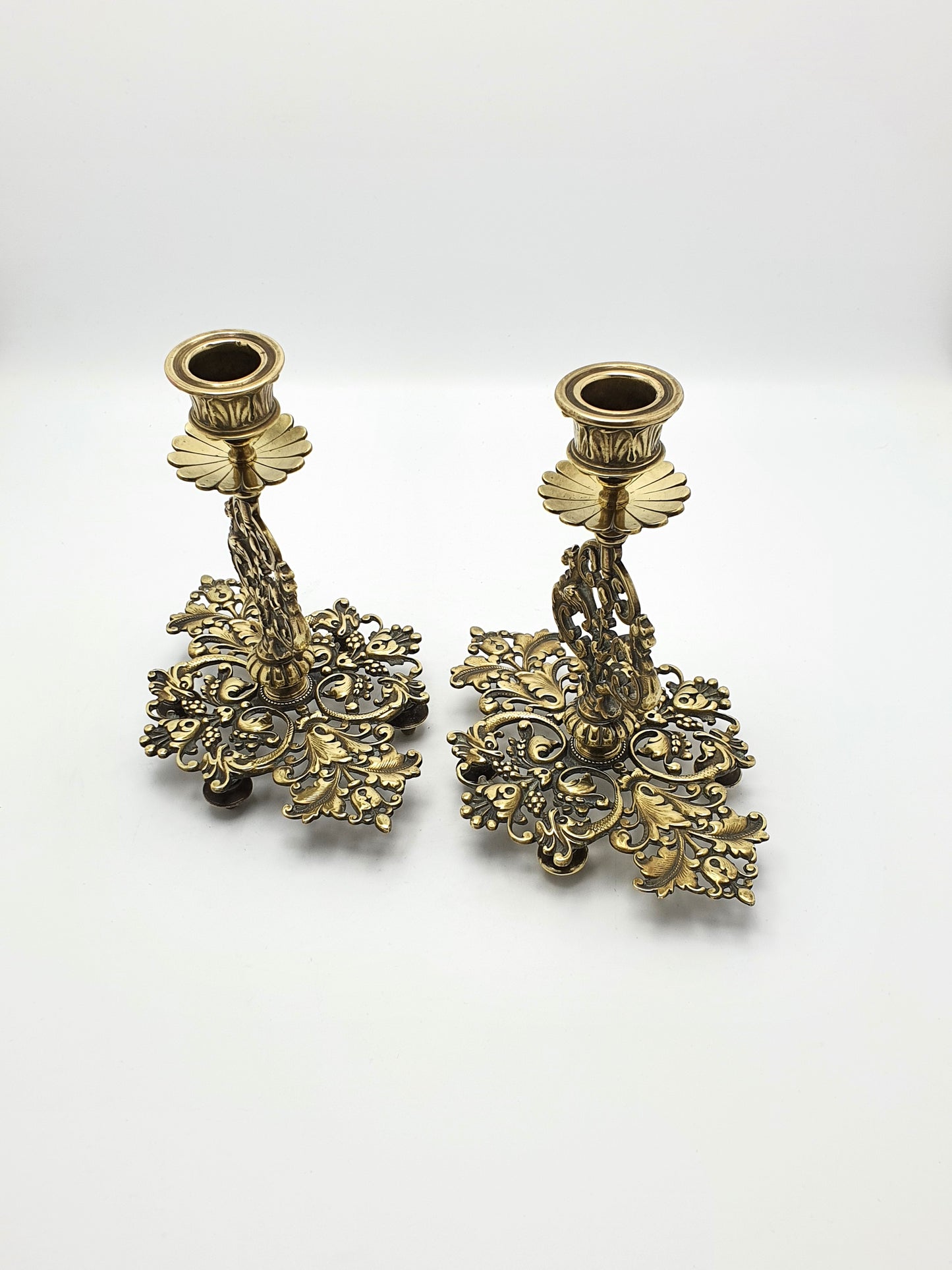 Very Nice Pair of Antique Victorian Brass Tray Based Candlesticks - circa 1890