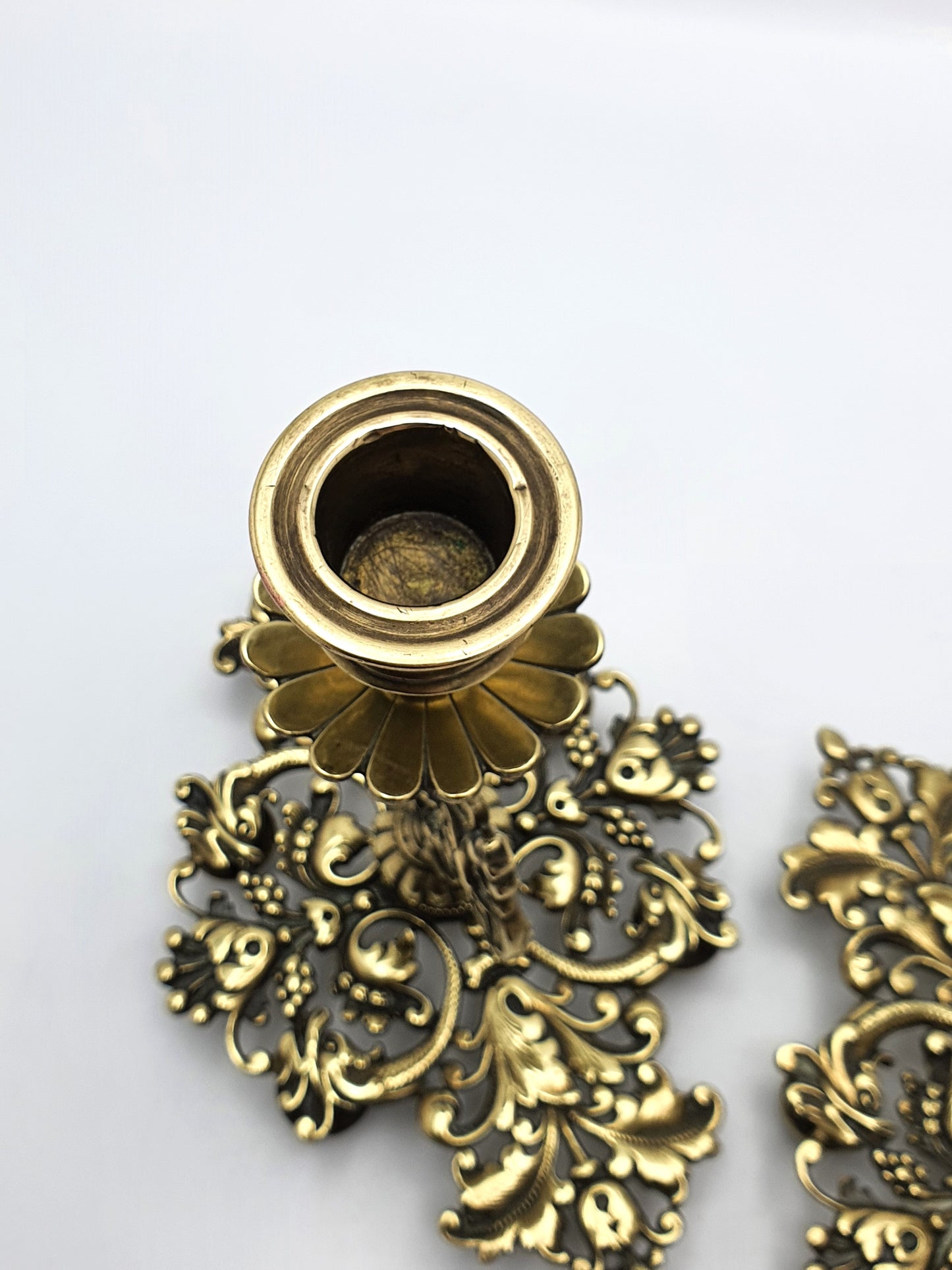 Very Nice Pair of Antique Victorian Brass Tray Based Candlesticks - circa 1890