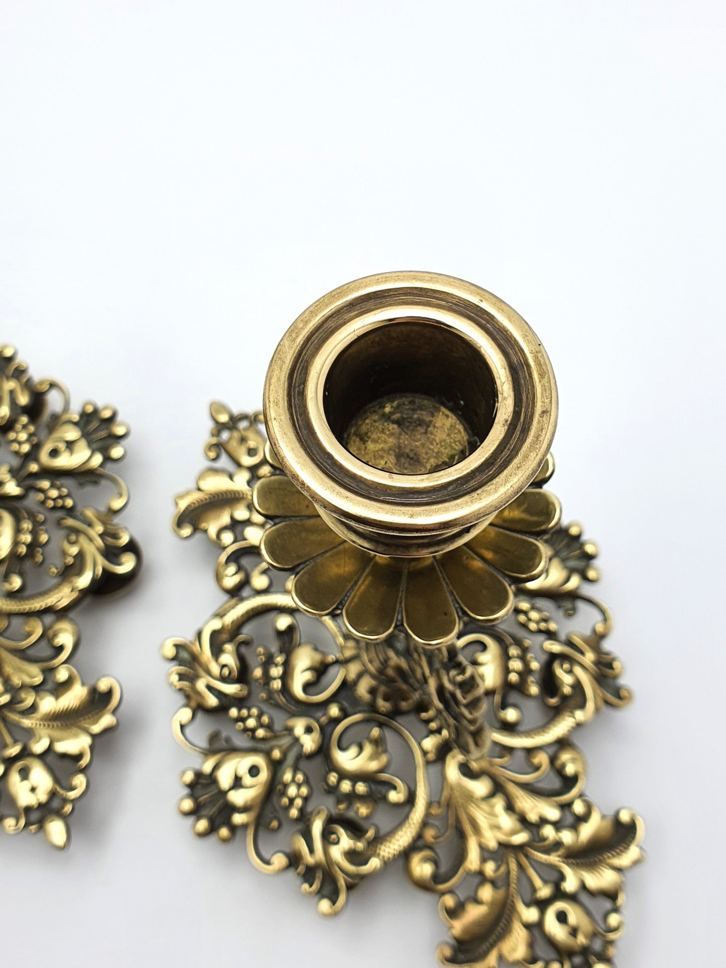 Very Nice Pair of Antique Victorian Brass Tray Based Candlesticks - circa 1890