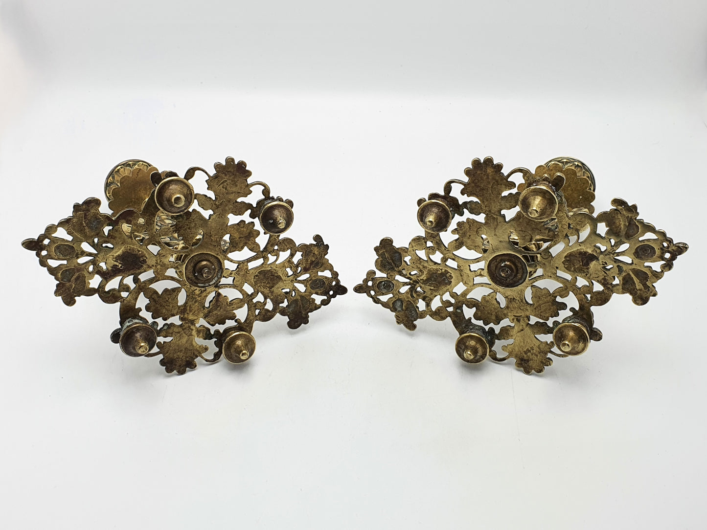 Very Nice Pair of Antique Victorian Brass Tray Based Candlesticks - circa 1890