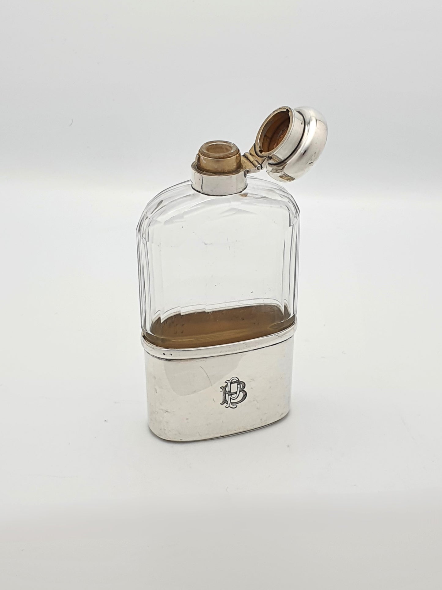 Superb Antique Silver and Cut-Glass Hip Flask – London, 1919