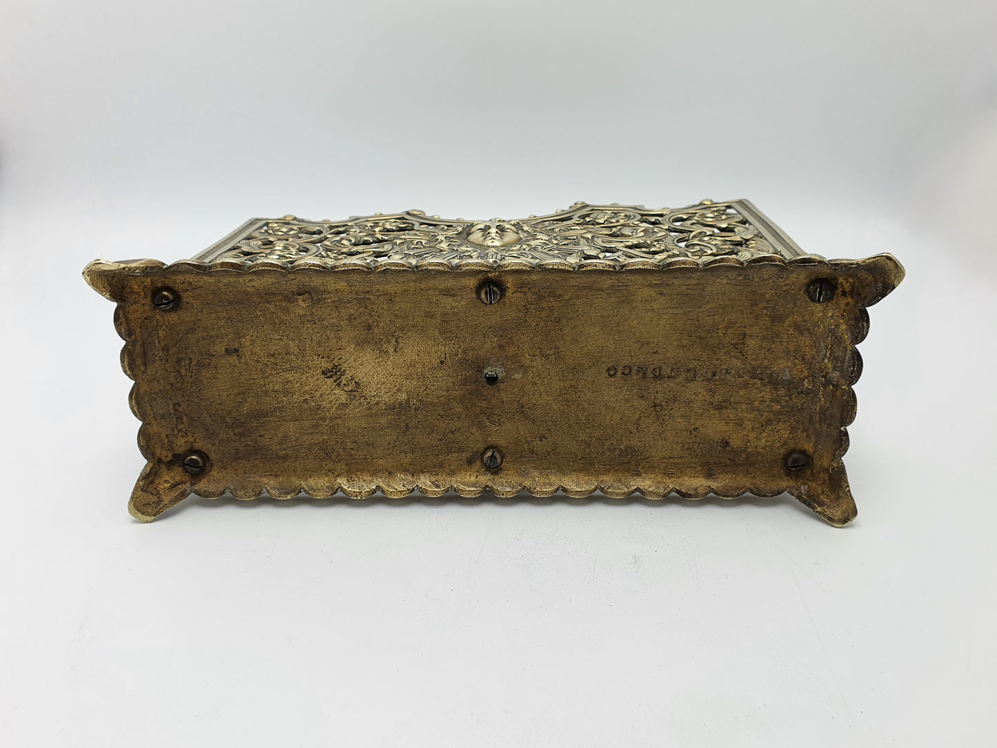 Handsome Antique Victorian Ornate Brass Letter Rack with Pierced Scrollwork & Classical Mask Motif – circa 1890