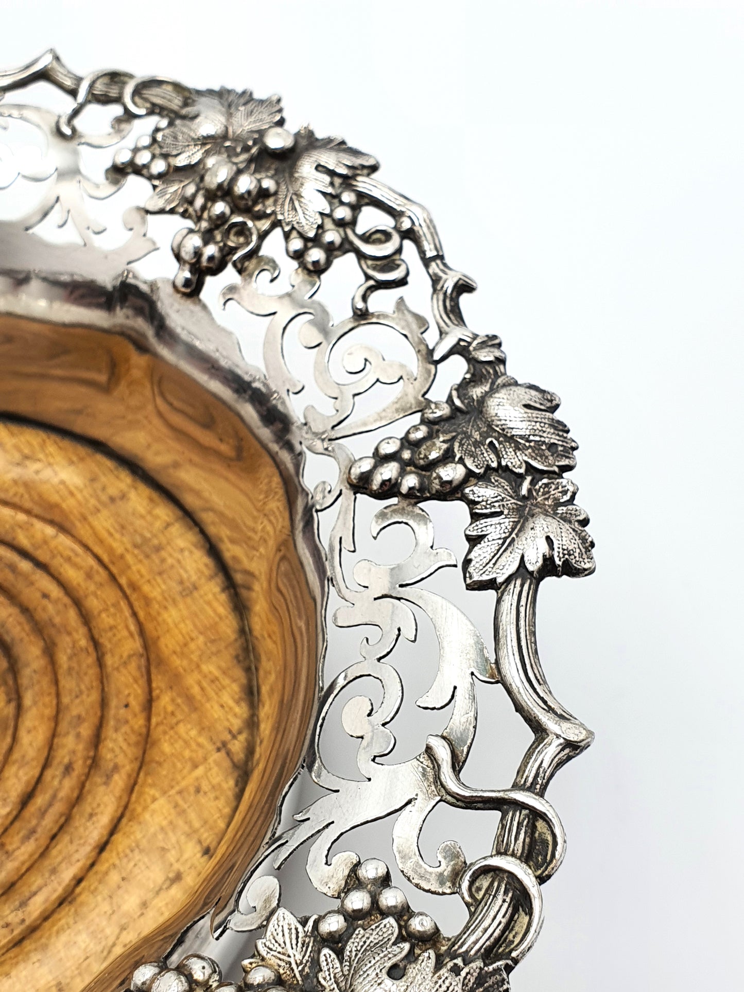 Nice Pair of Antique Victorian Pierced Silver-Plated Wine Bottle Coasters with Grape & Vine Motifs – circa 1890