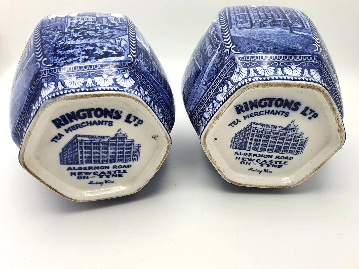 Lovely Pair of Large Antique Blue & White Ringtons Tea Cannisters – circa 1920