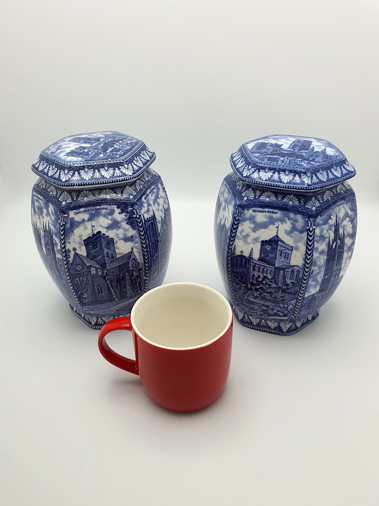 Lovely Pair of Large Antique Blue & White Ringtons Tea Cannisters – circa 1920