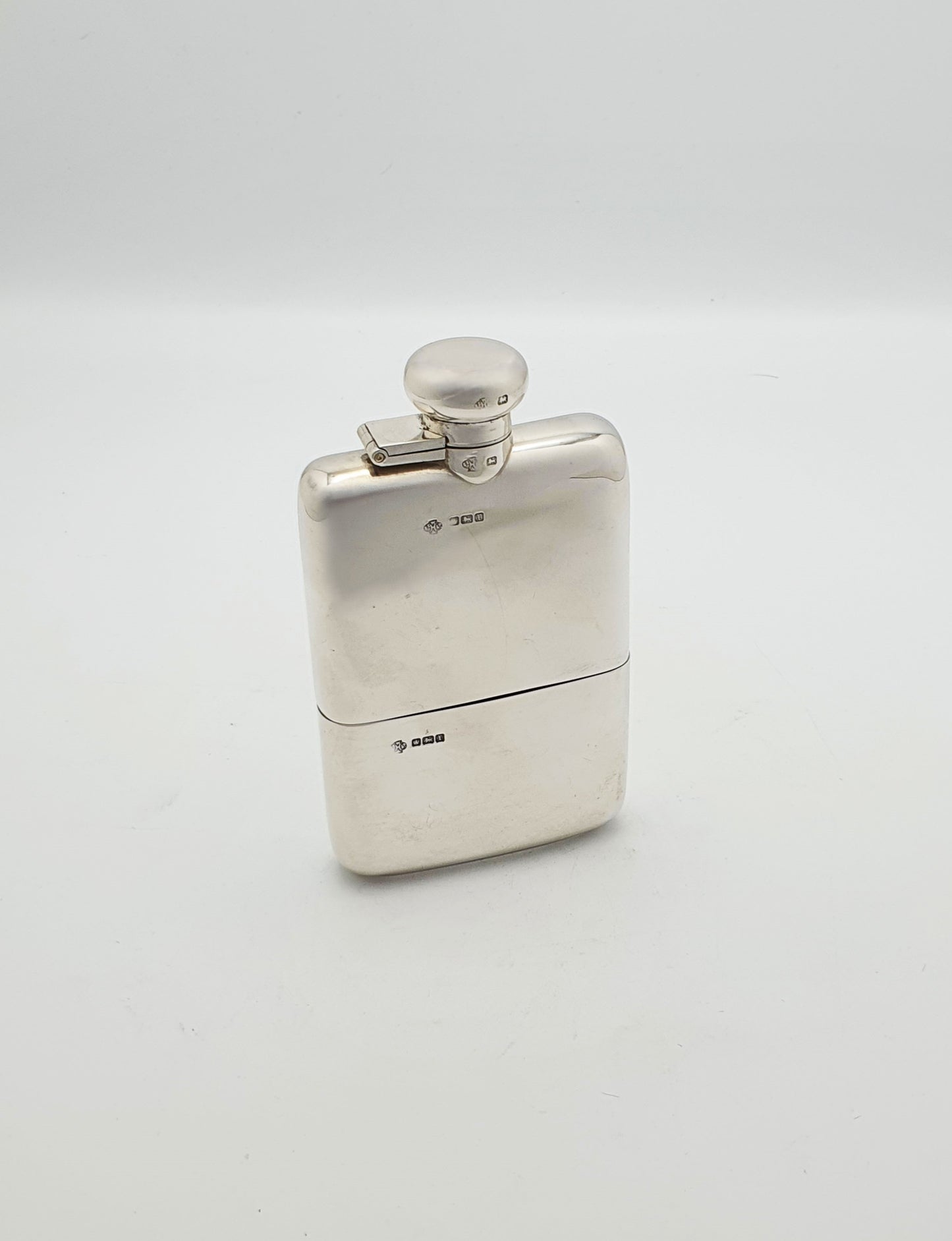 Stunning Antique Solid Silver Hip Flask with Detachable Cup - 1915