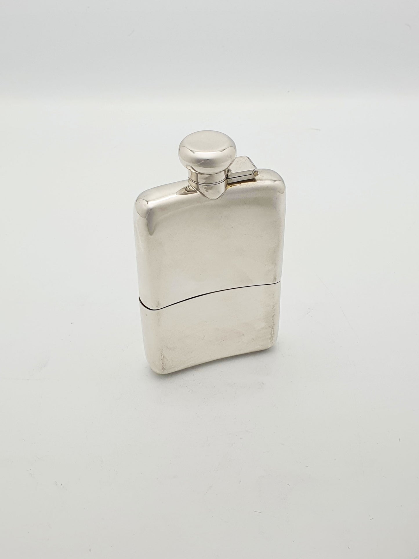 Stunning Antique Solid Silver Hip Flask with Detachable Cup - 1915