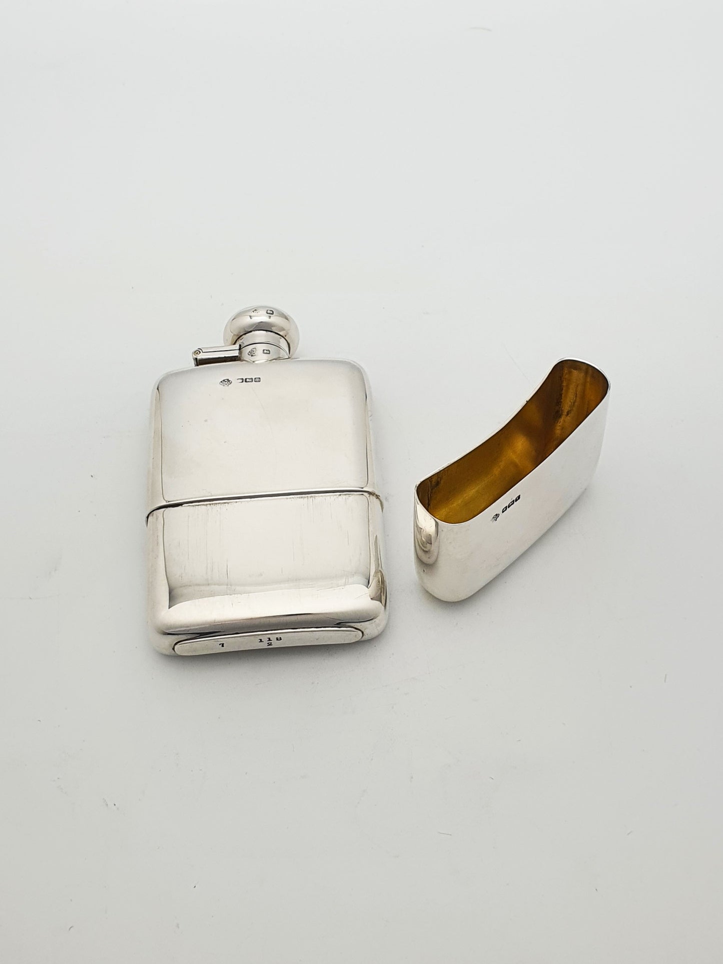 Stunning Antique Solid Silver Hip Flask with Detachable Cup - 1915