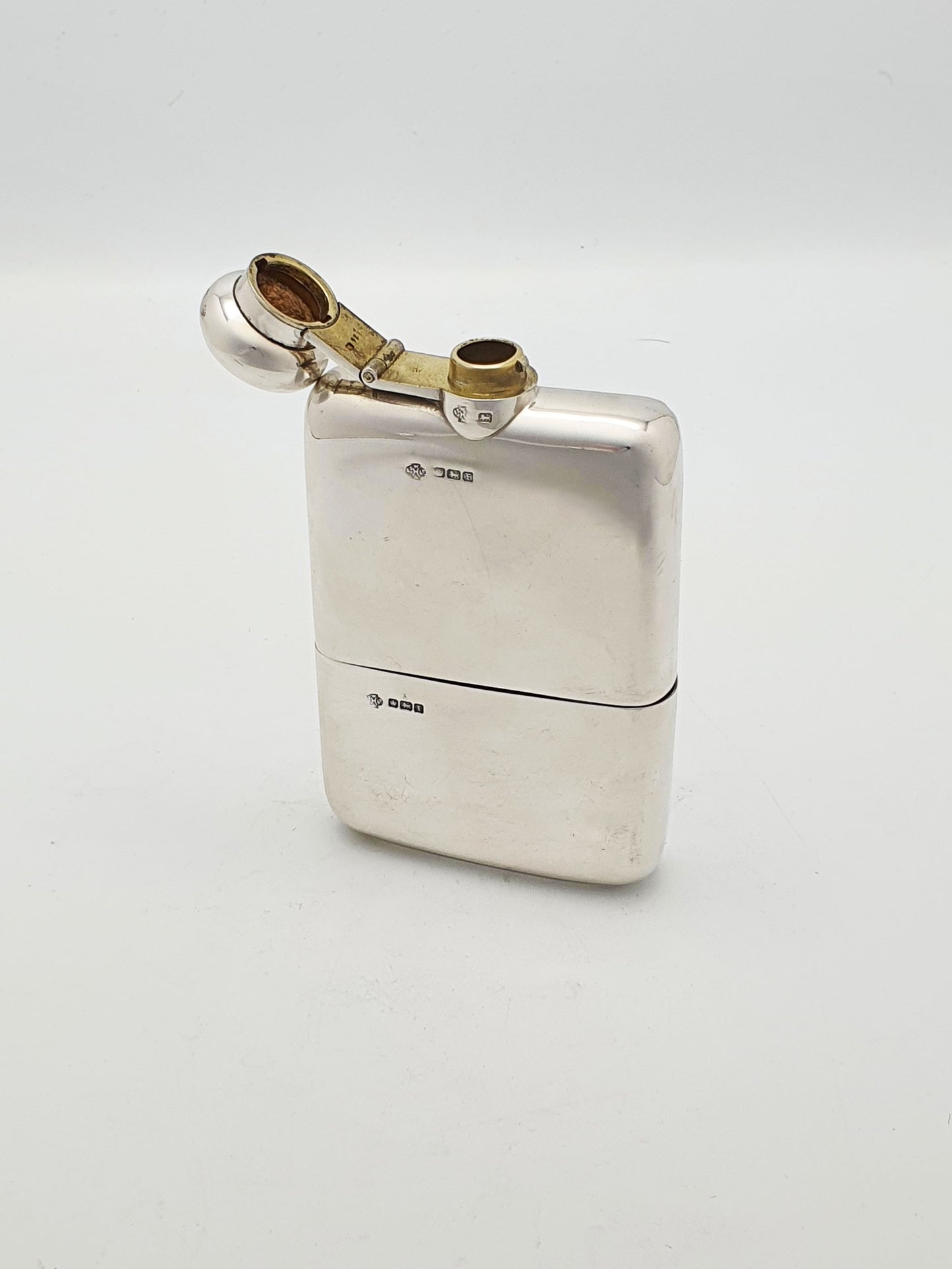 Stunning Antique Solid Silver Hip Flask with Detachable Cup - 1915