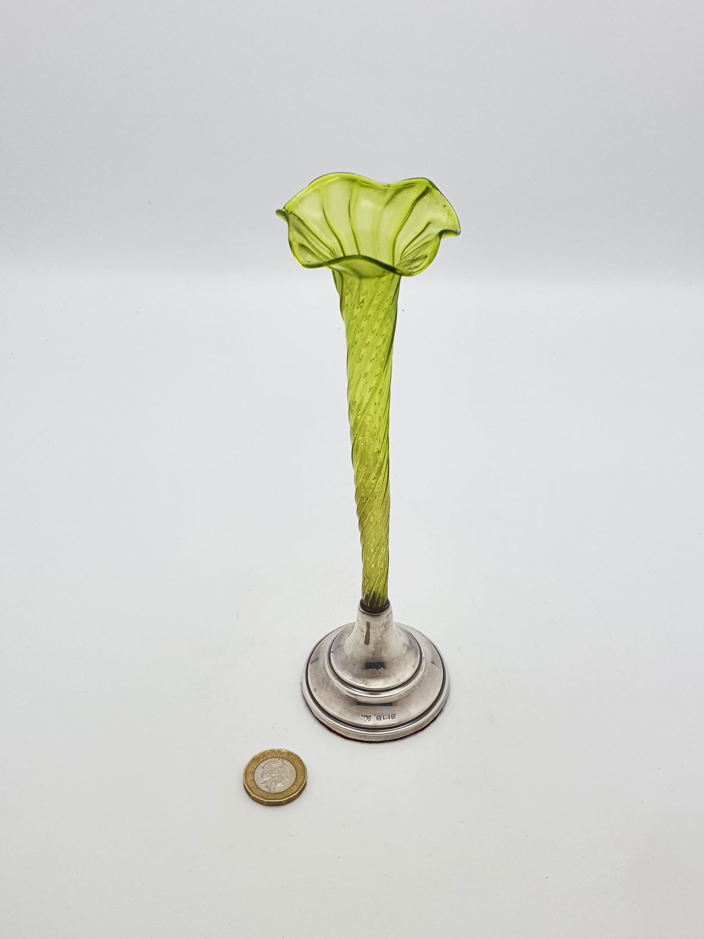 Pretty Antique Edwardian Glass Flute with Sterling Silver Base - 1903