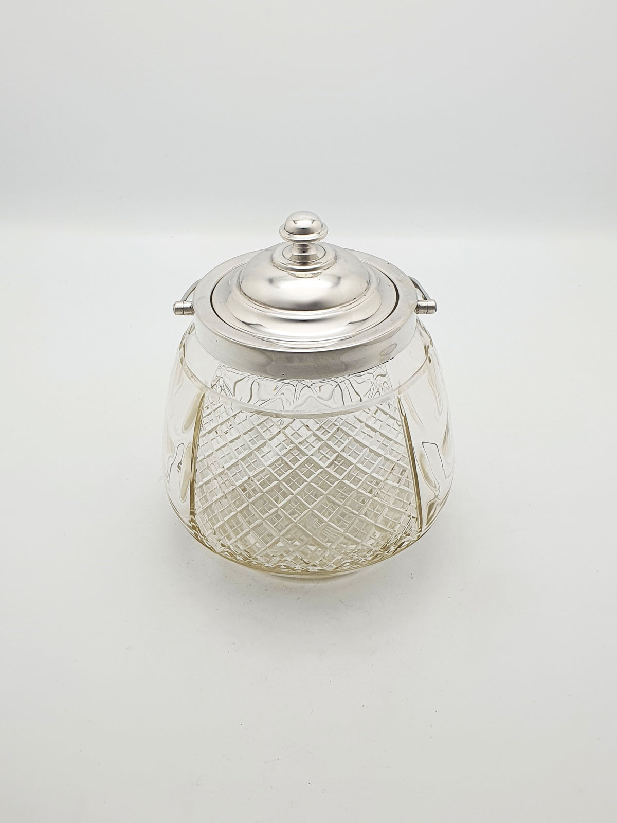 Gorgeous Antique Silver-Topped Glass Cookie Jar/Biscuit Barrel - 1923