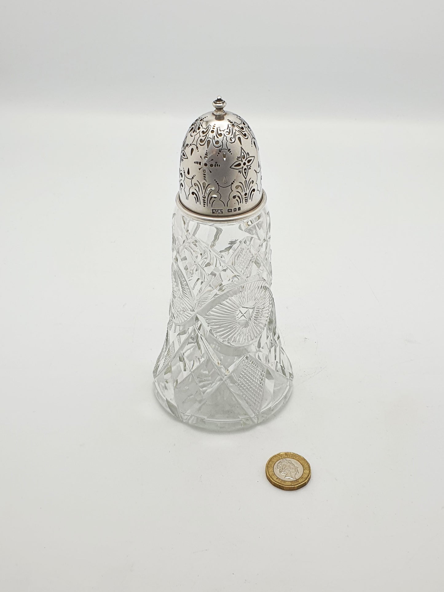 Lovely Edwardian Cut Glass Sugar Caster with Sterling Silver Lid - 1904