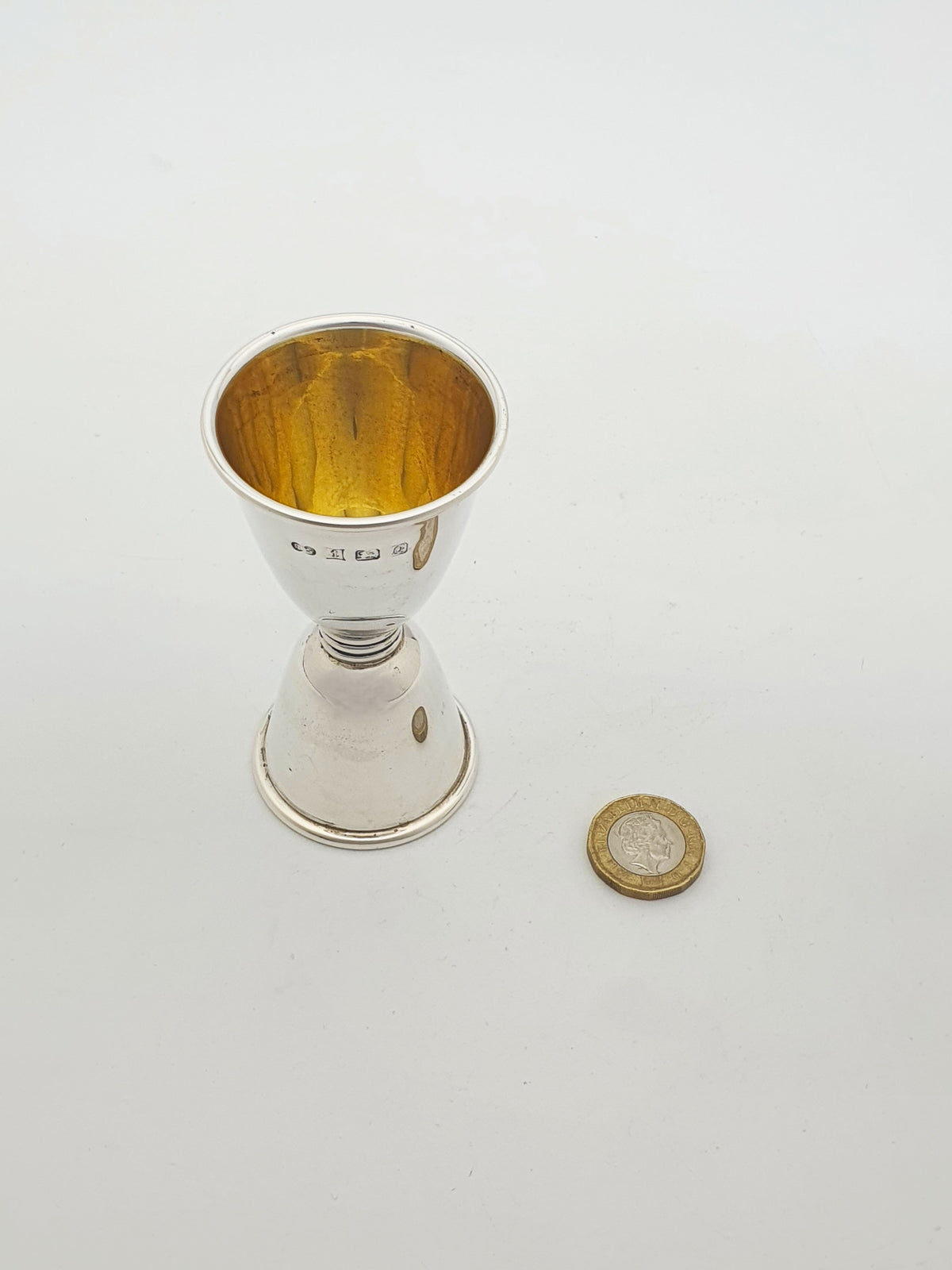 Nice Elizabeth II Sterling Silver Gilt Lined Double Spirit Measure – 1990