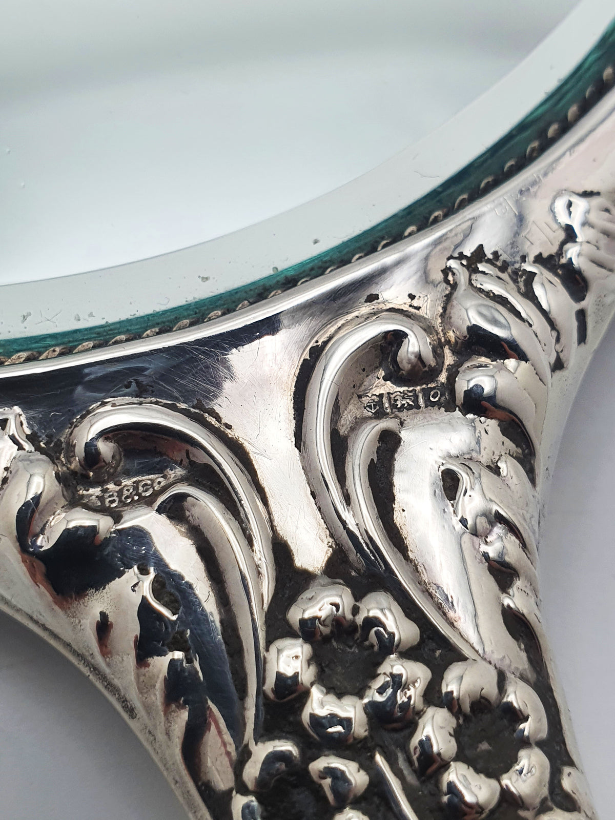Elizabeth II Sterling Silver Cherub Repoussé Hand Mirror - 1963