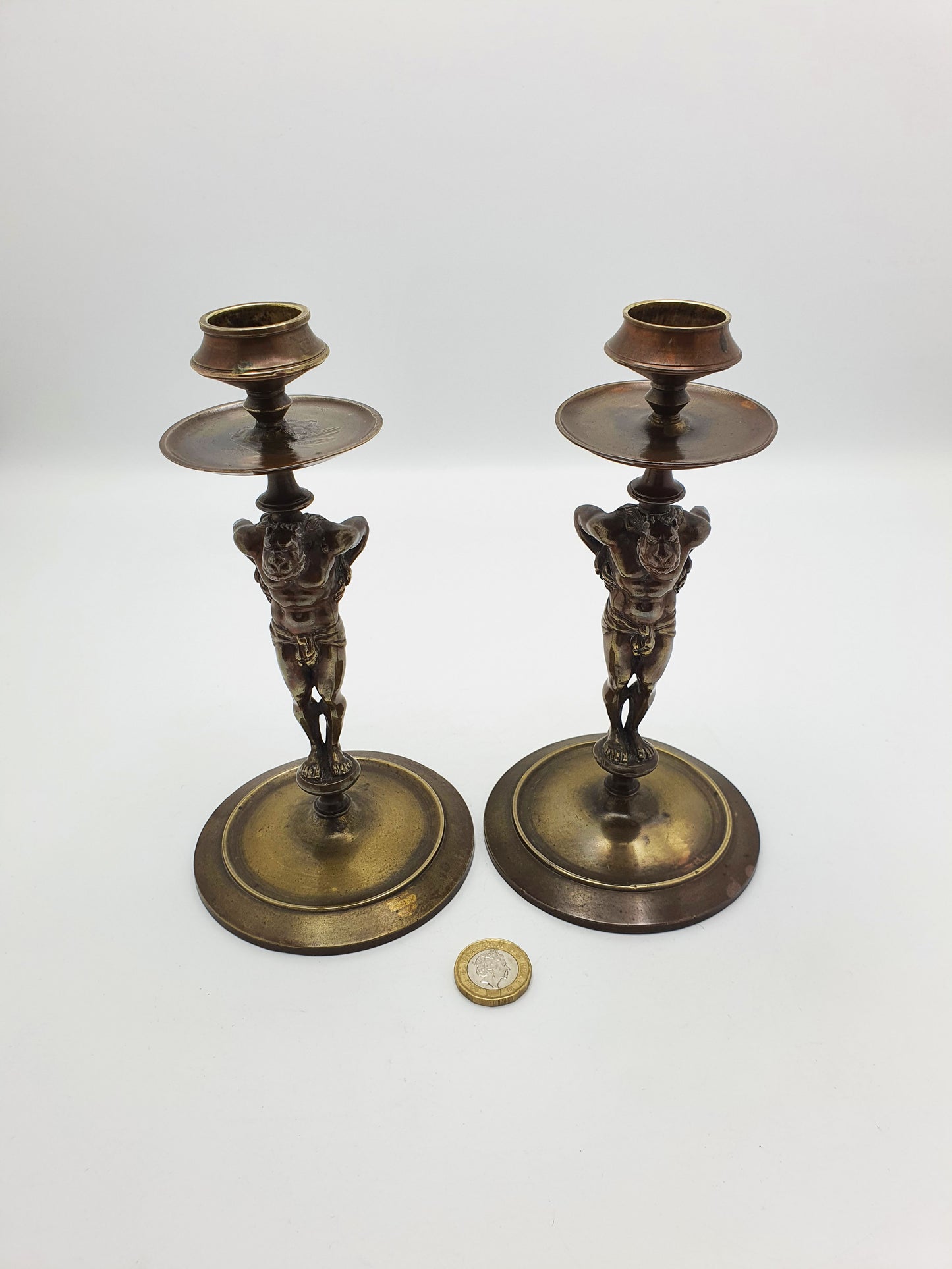 Nice Pair of Antique Grand Tour Bronze Candlesticks Depicting Samson – circa 1870