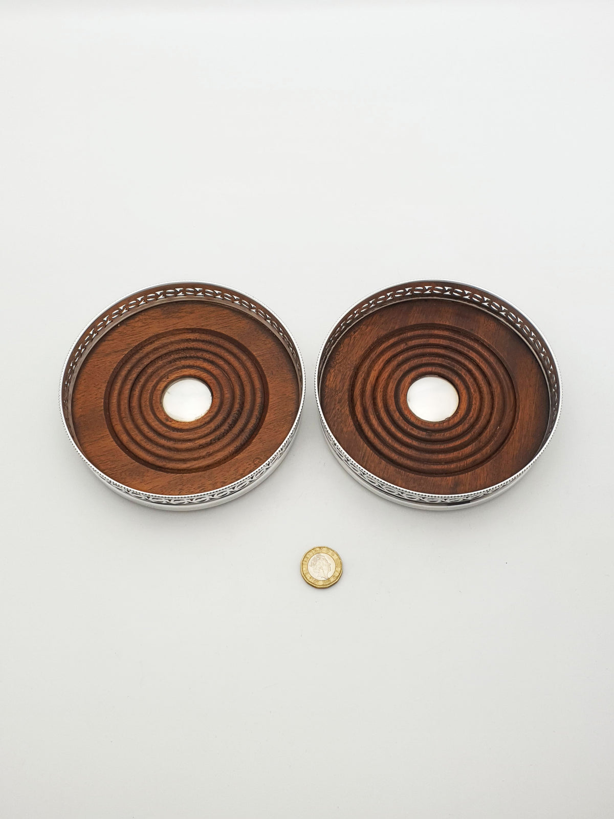 Pair of Antique Silver-Plated Mappin & Webb Wine Coasters with Pierced Gallery – circa 1920