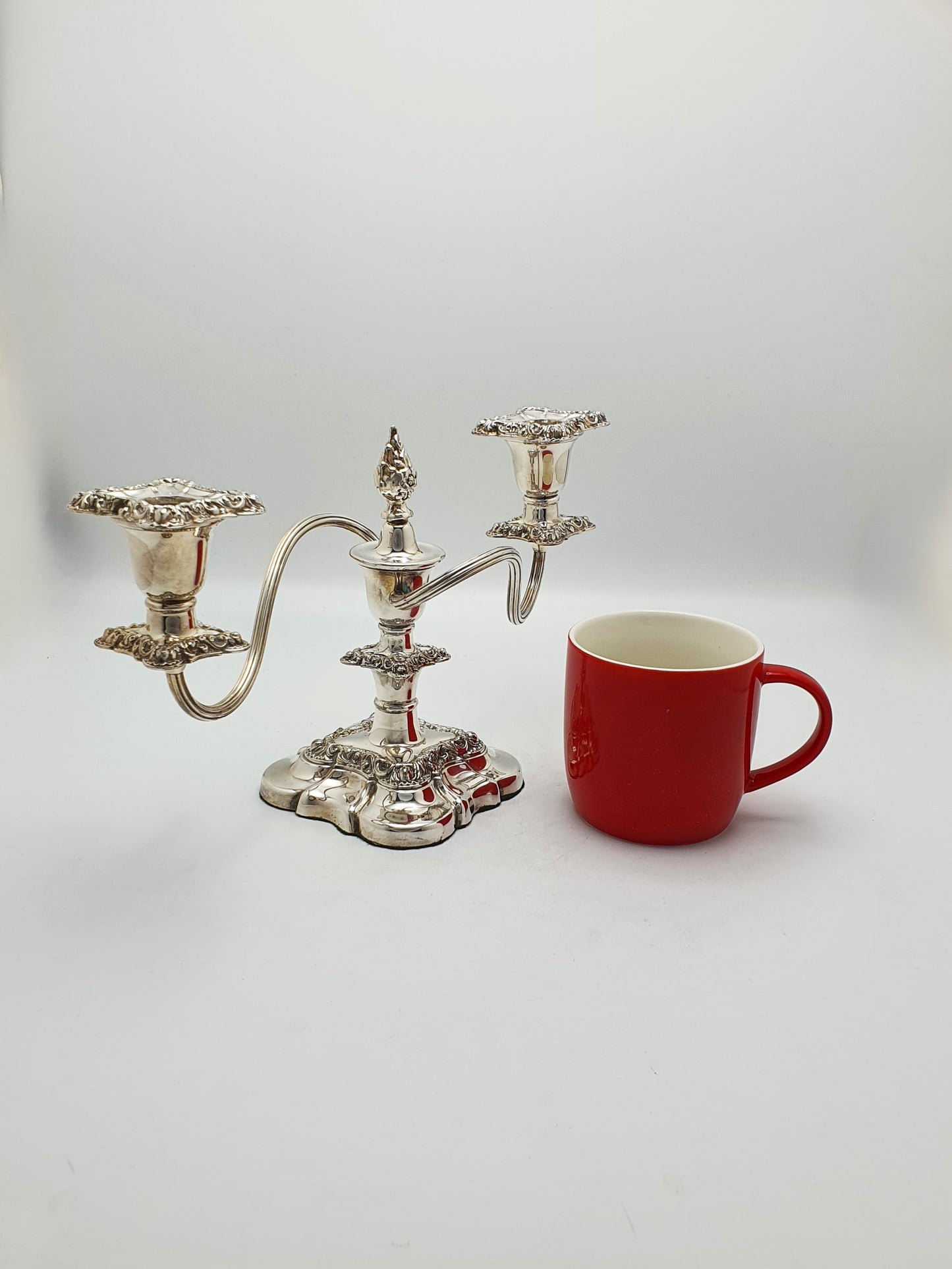 Excellent Pair of Antique Silver-Plated Rococo Revival Low Candelabra – circa 1920