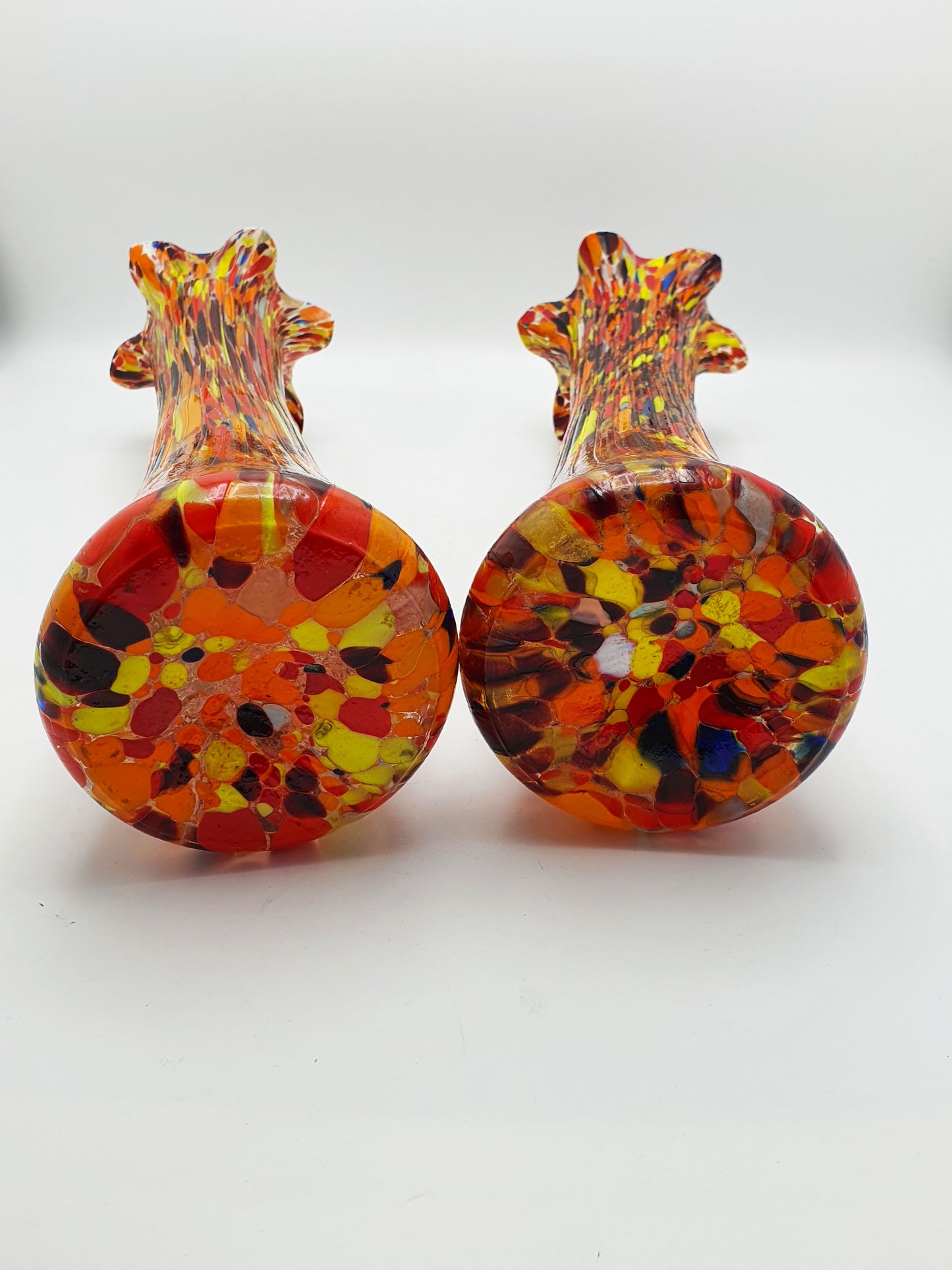 Pair of Large Hand-Blown Art Glass Vases with Vibrant Multicolour Millefiori Design – circa 1930