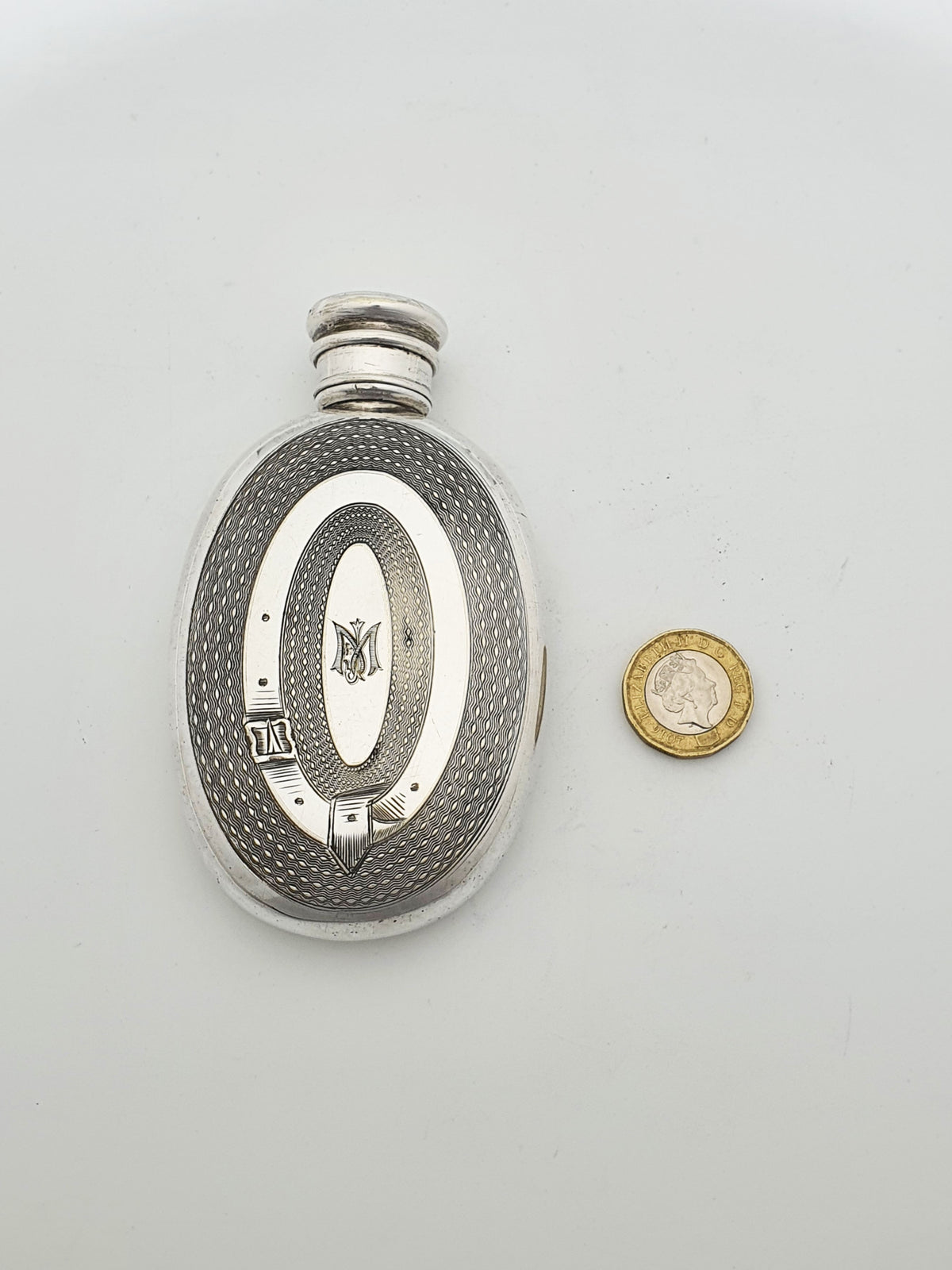 Handsome Victorian Silver-Plated Drinks Flask with Engine-Turned Design – circa 1890