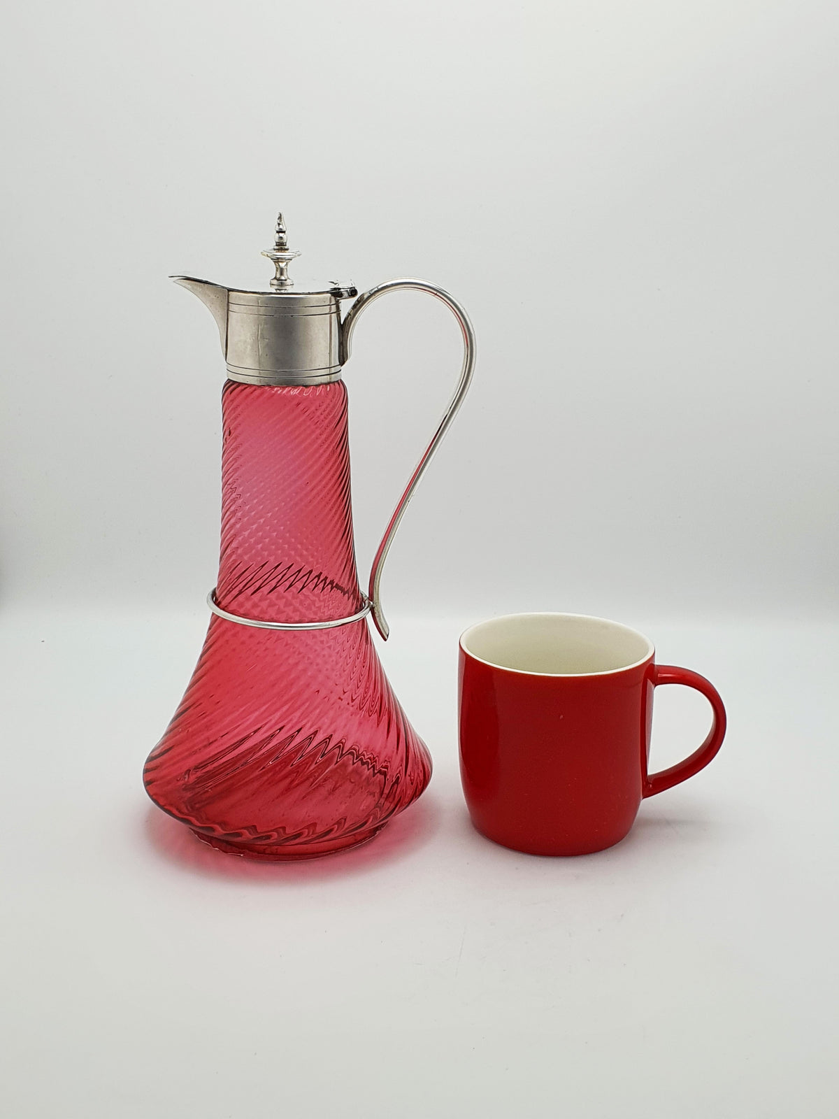 Striking Pair of Victorian Cranberry Glass Claret Jugs – circa 1890
