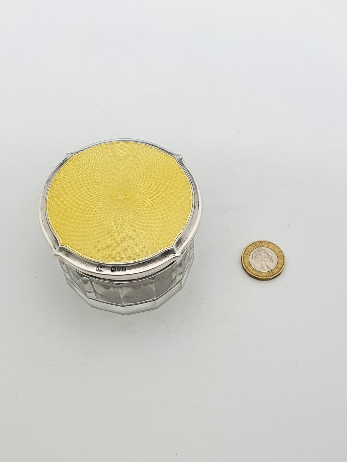 Gorgeous Art Deco Silver & Guilloche Enamel Lidded Glass Jar - 1926