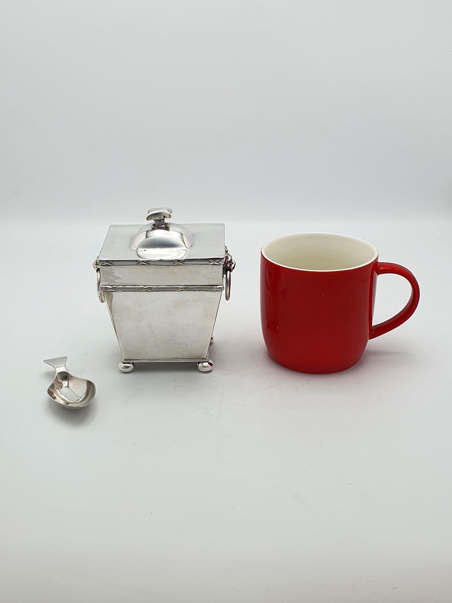 Distinctive Antique Edwardian Silver-Plated Tea Caddy with Spoon – circa 1905
