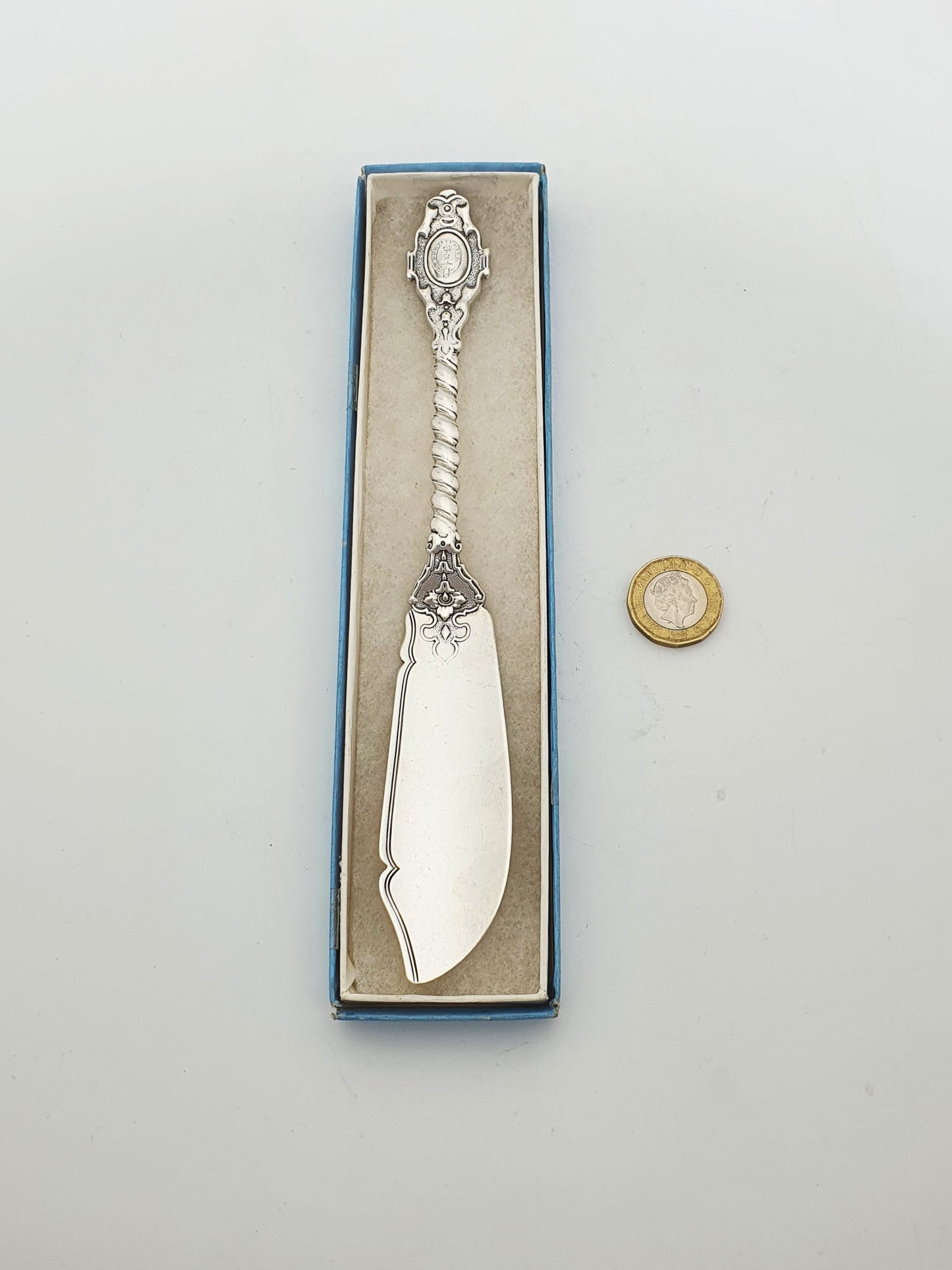 Large Ornate Antique Victorian Sterling Silver Butter Spreader - 1857