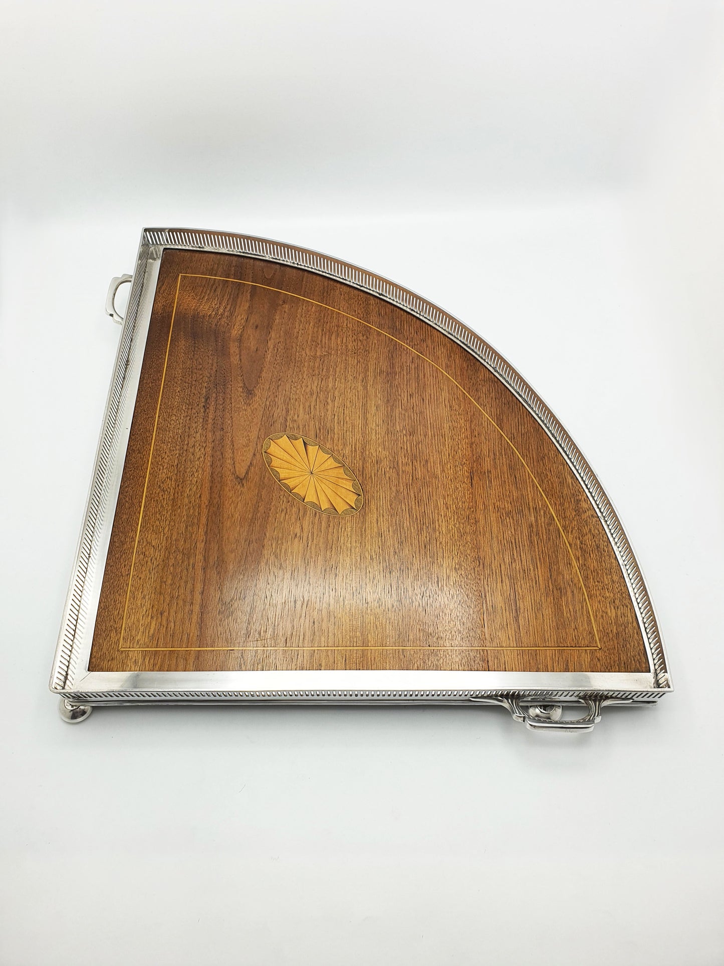 Exceptional Antique Edwardian Silver-Plated & Inlaid Mahogany Drinks Tray – circa 1905