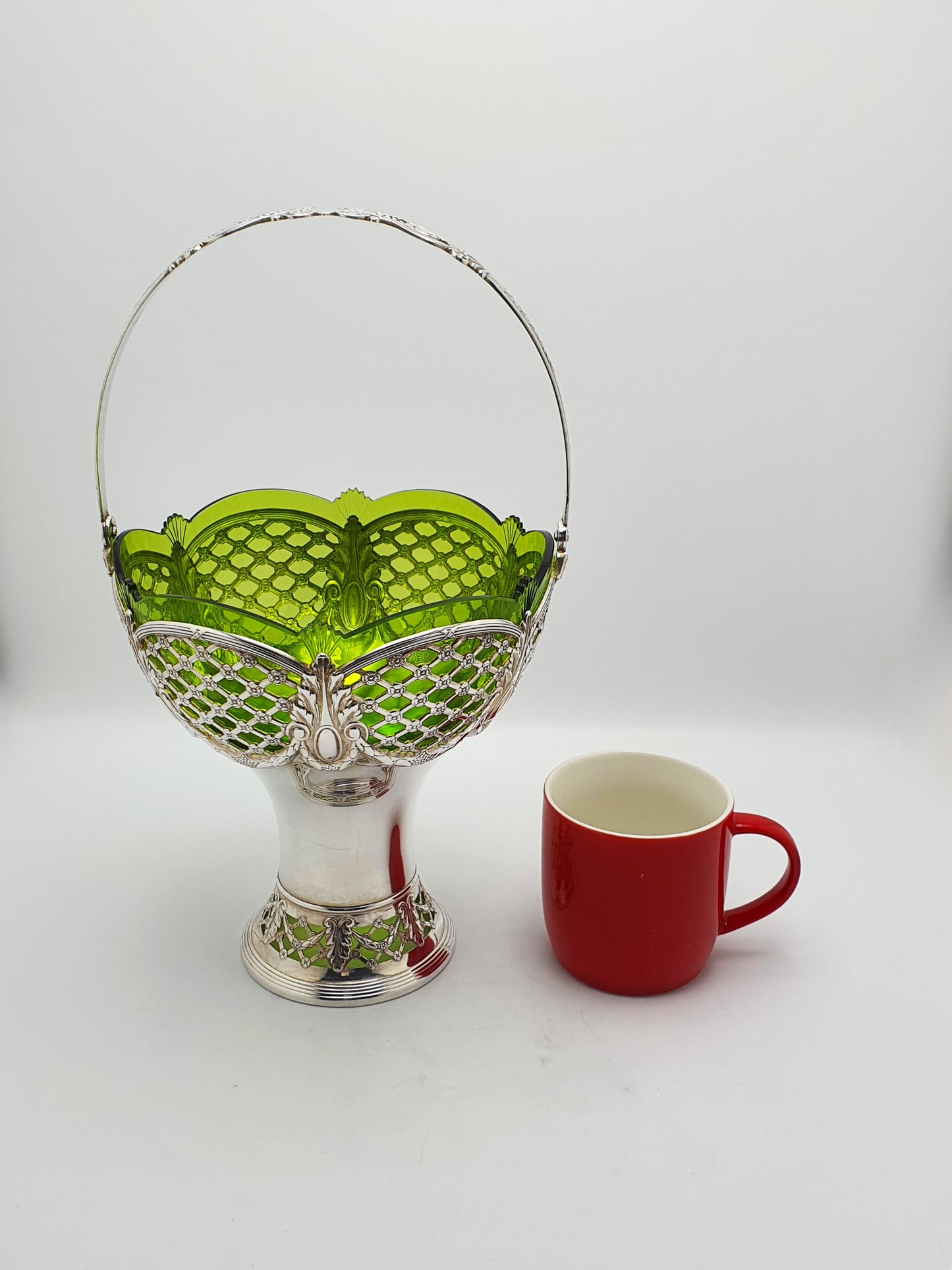 Fabulous Antique WMF Silver-Plated and Green Cut Glass Basket – circa 1910