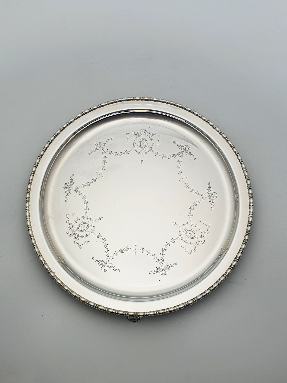 Nice Antique Silver-Plated Salver with Engraved Neoclassical Motif – circa 1905