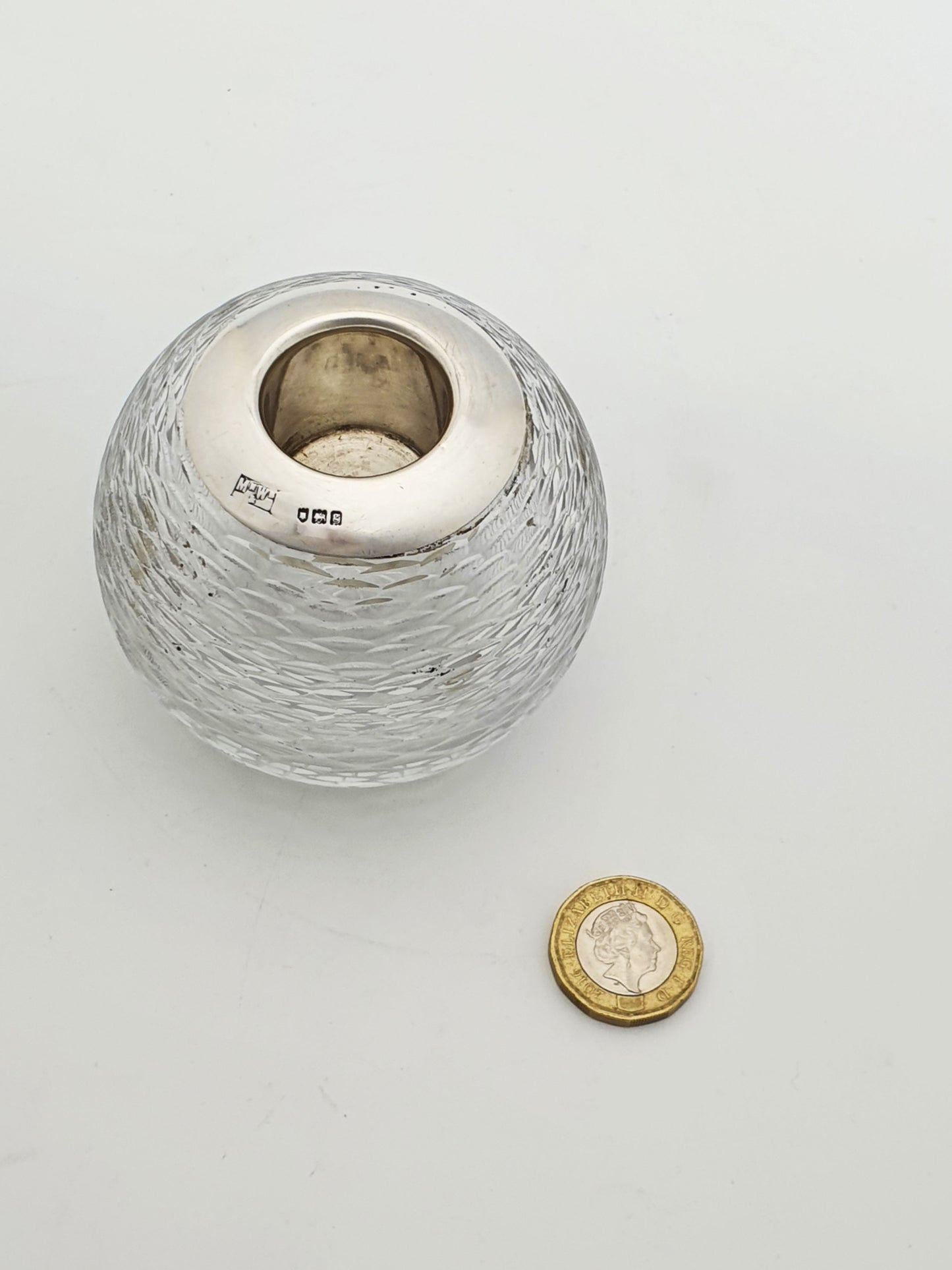 Nice Antique Edwardian Sterling Silver & Textured Glass Match Striker – London, 1902