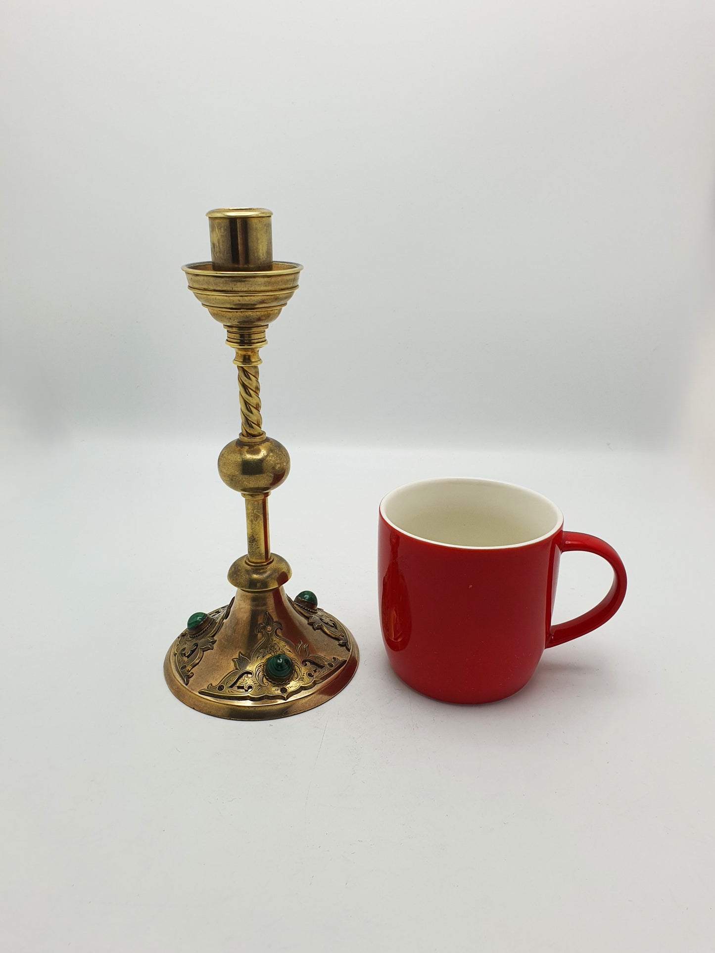 Pair of Gothic Revival Brass Candlesticks with Cabochon Insets – circa 1880