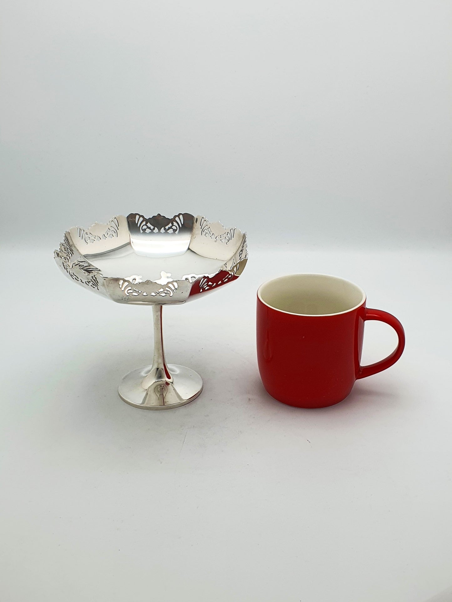 Pair of Antique Silver-Plated Pedestal Dishes with Pierced Rims – circa 1920