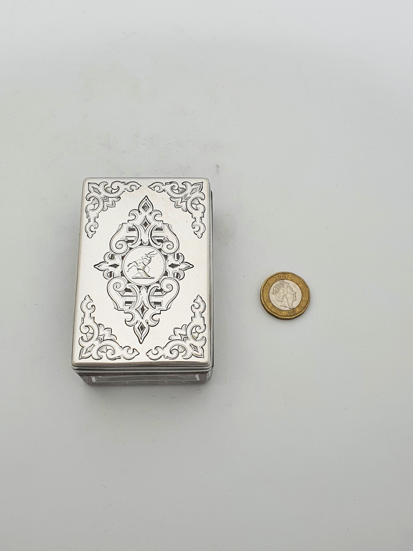 Lovely Antique Victorian Sterling Silver & Cut Glass Trinket Box - 1844