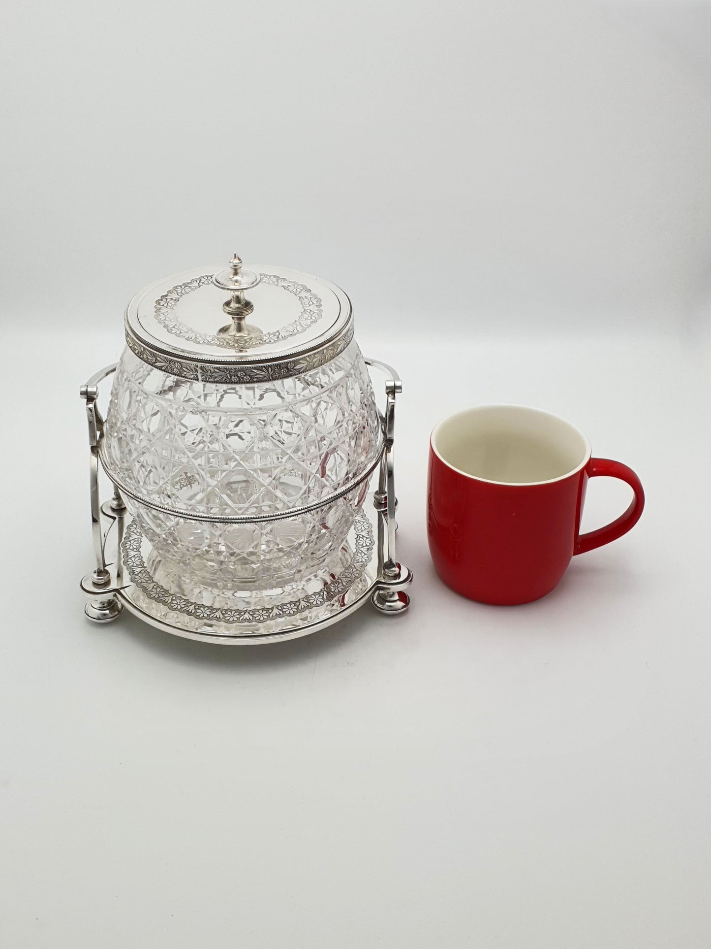 Stunning Antique Victorian Silver Plated & Cut Glass Biscuit Box – circa 1890