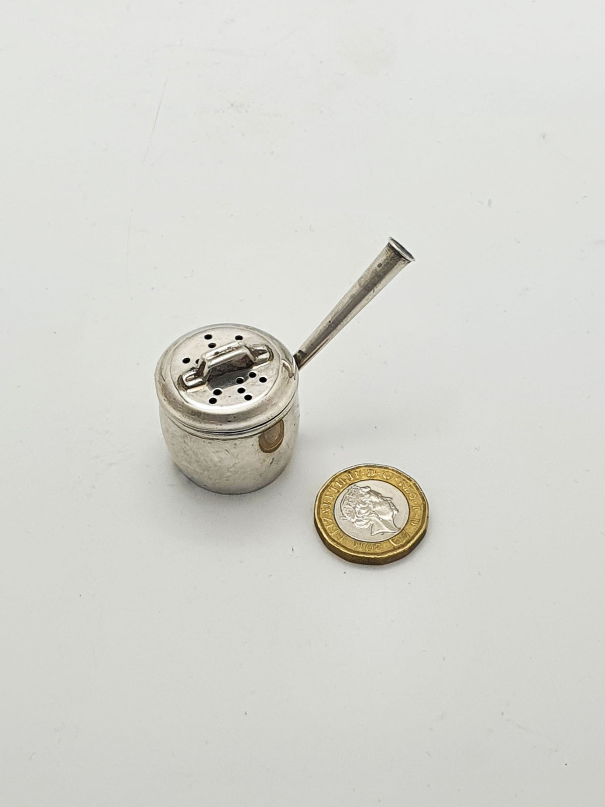 Edwardian Novelty Sterling Silver Pepper Pot – Miniature Saucepan Form (Chester, 1904)