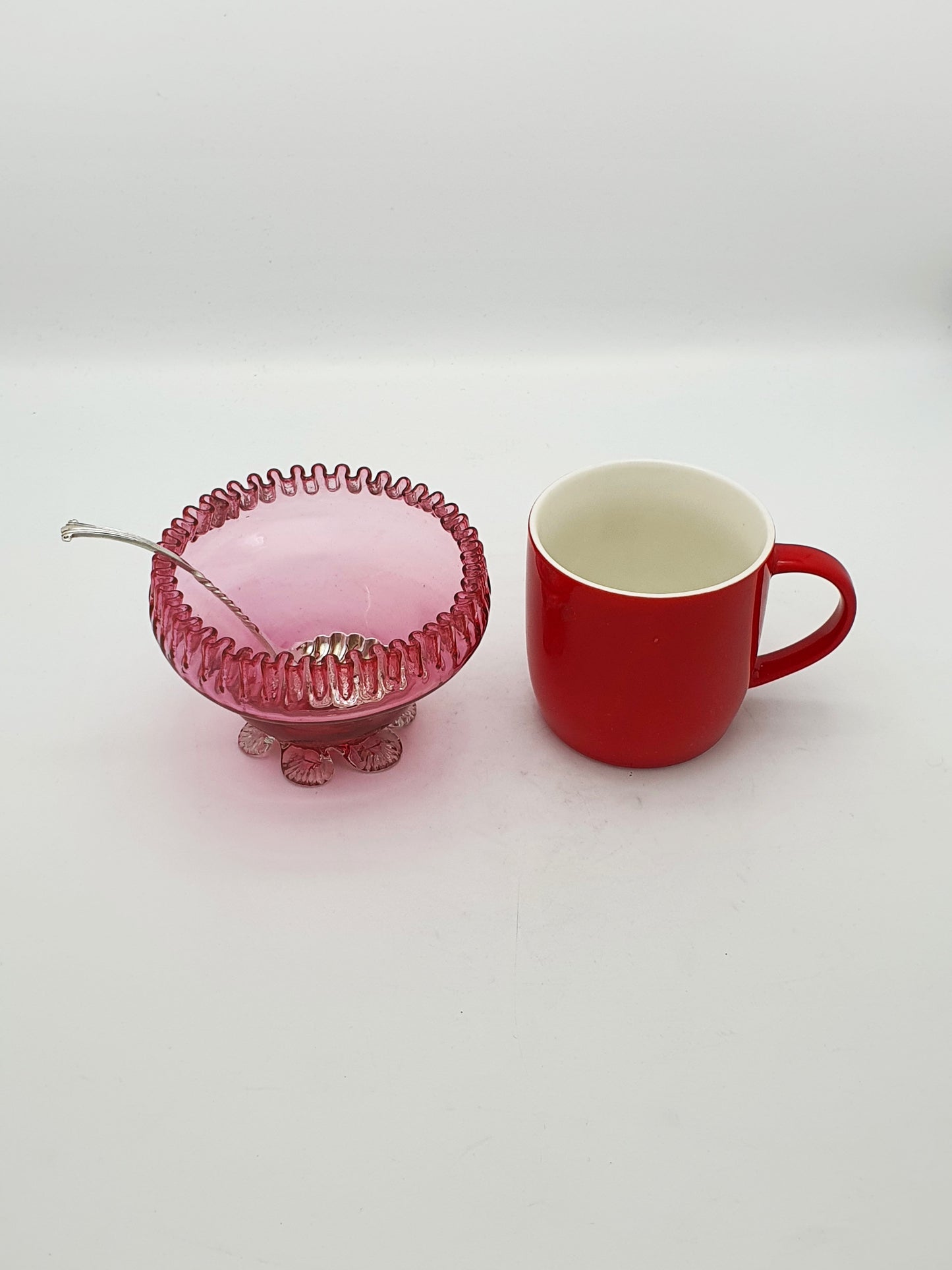 Lovely Antique Victorian Cranberry Glass Bowl with Pierced Spoon – circa 1890