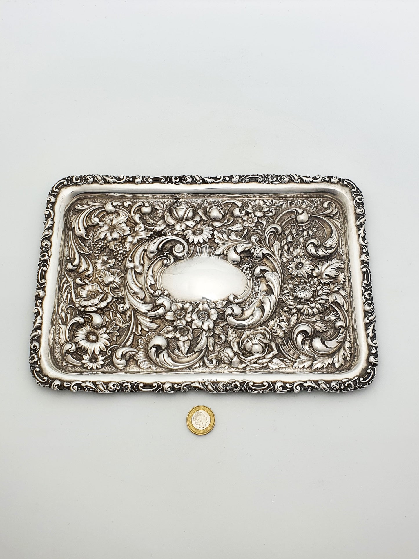 Gorgeous Antique Edwardian Sterling Silver Tray - Rococo Floral Repoussé - 1906