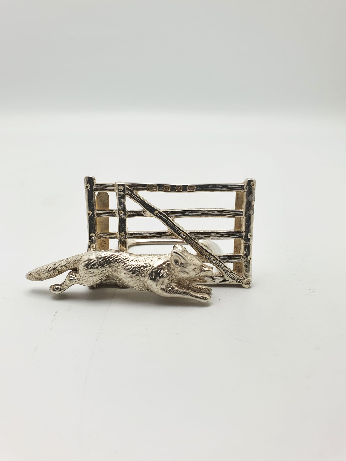 Pair of Antique Victorian Sterling Silver Fox & Gate Menu Holders - 1899