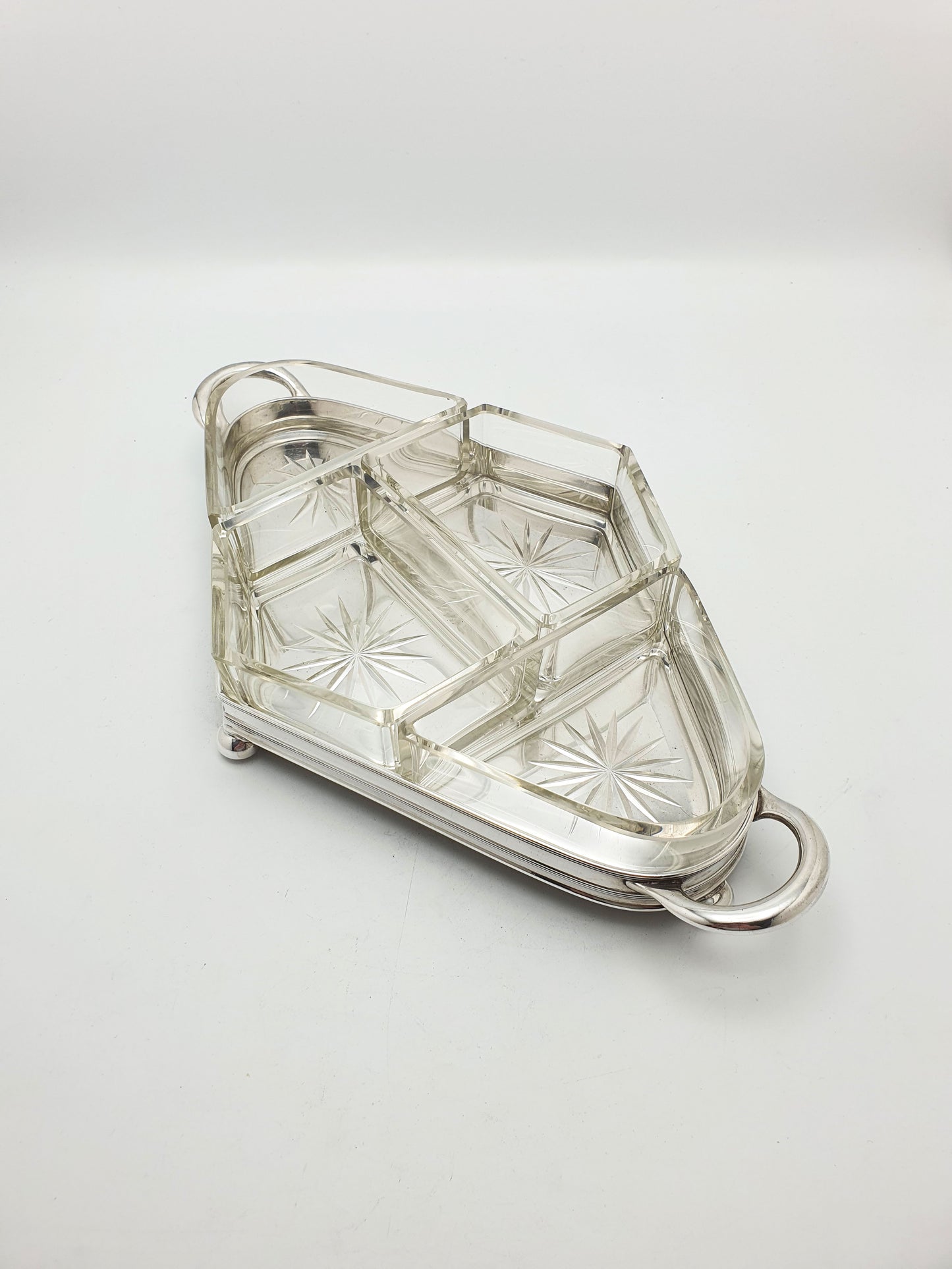 Nice Antique Starburst Glass & Silver-Plated Serving Tray – circa 1920