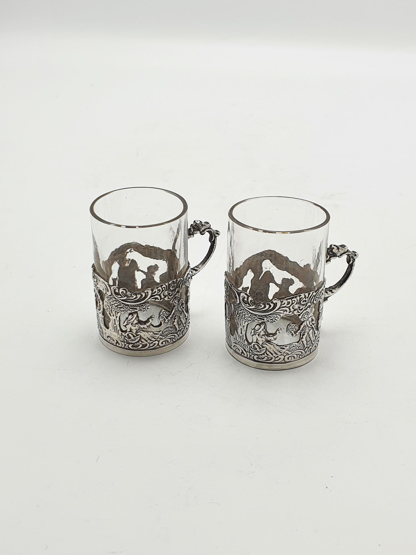 Nice Pair of Antique Victorian Sterling Silver Mounted Liquor Cups – London, 1889
