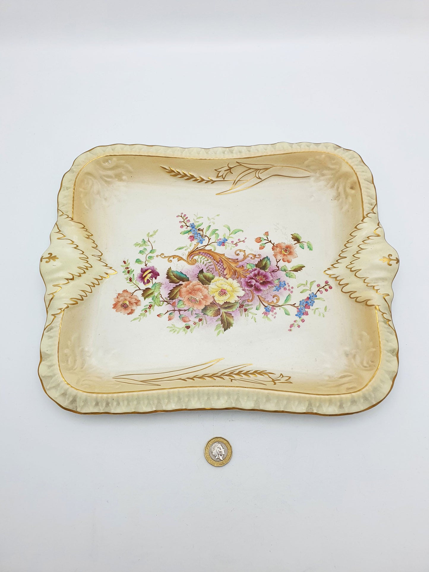 Lovely Antique Carlton Ware Floral & Gilt Rectangular Serving Tray - 1896
