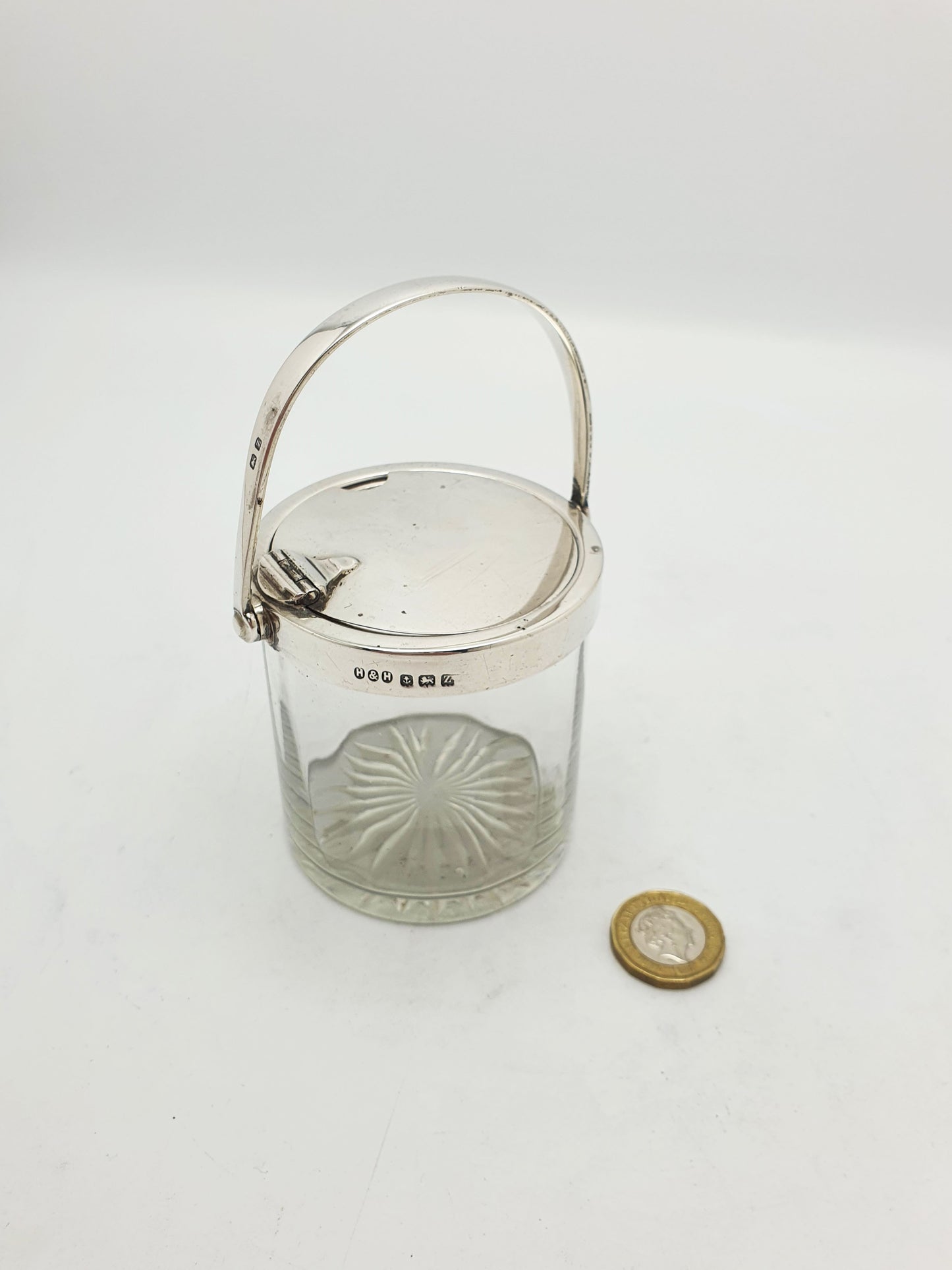 Nice Antique Sterling Silver and Cut Glass Condiment Jar - 1924