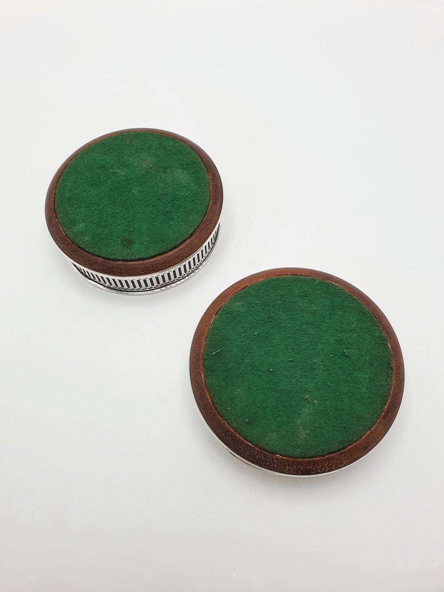 Pair of Vintage Sterling Silver Mounted Mahogany Wine Coasters - 1985