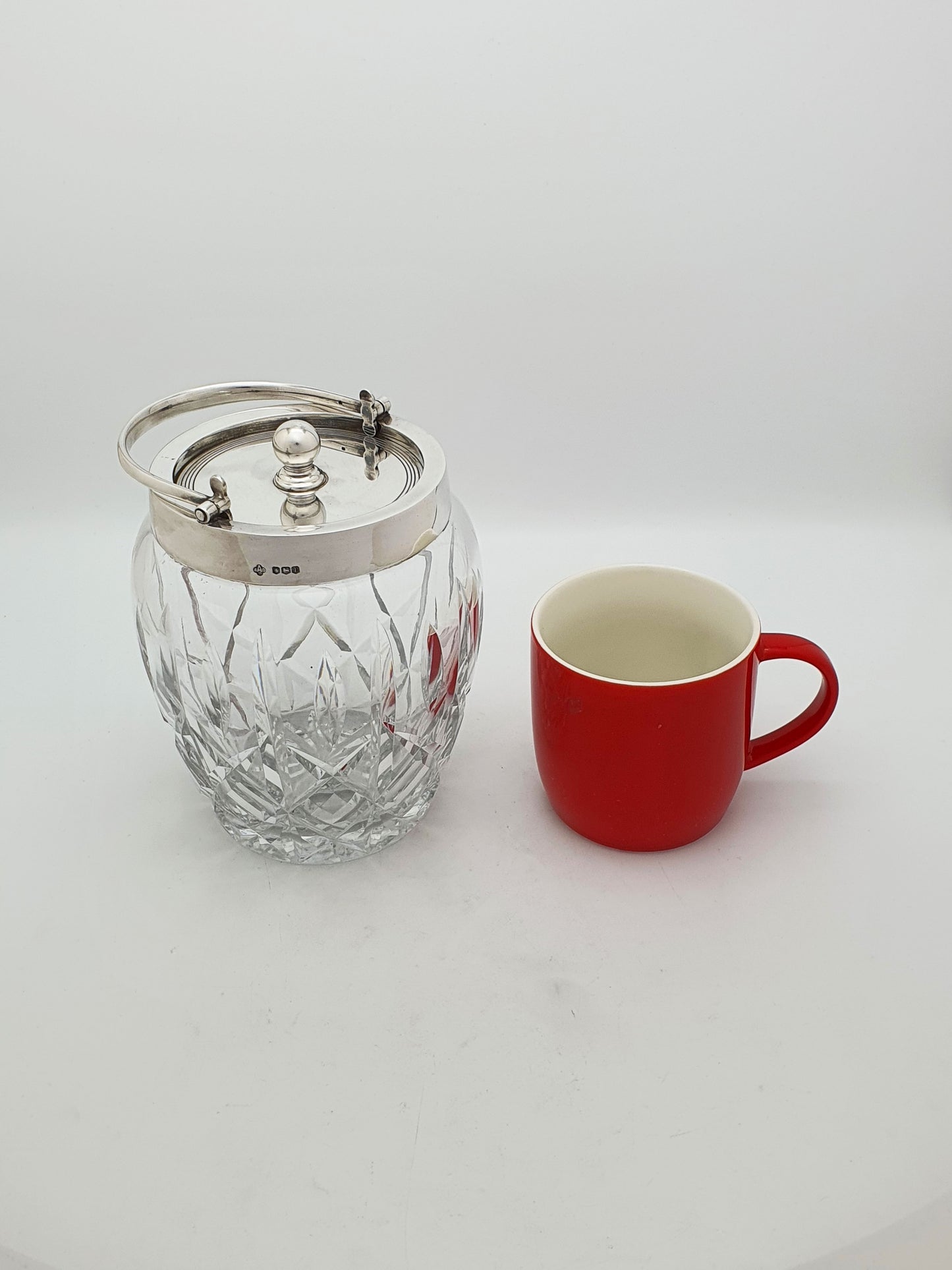 Unusual Vintage Sterling Silver Mounted Cut Glass Biscuit Barrel - 1971