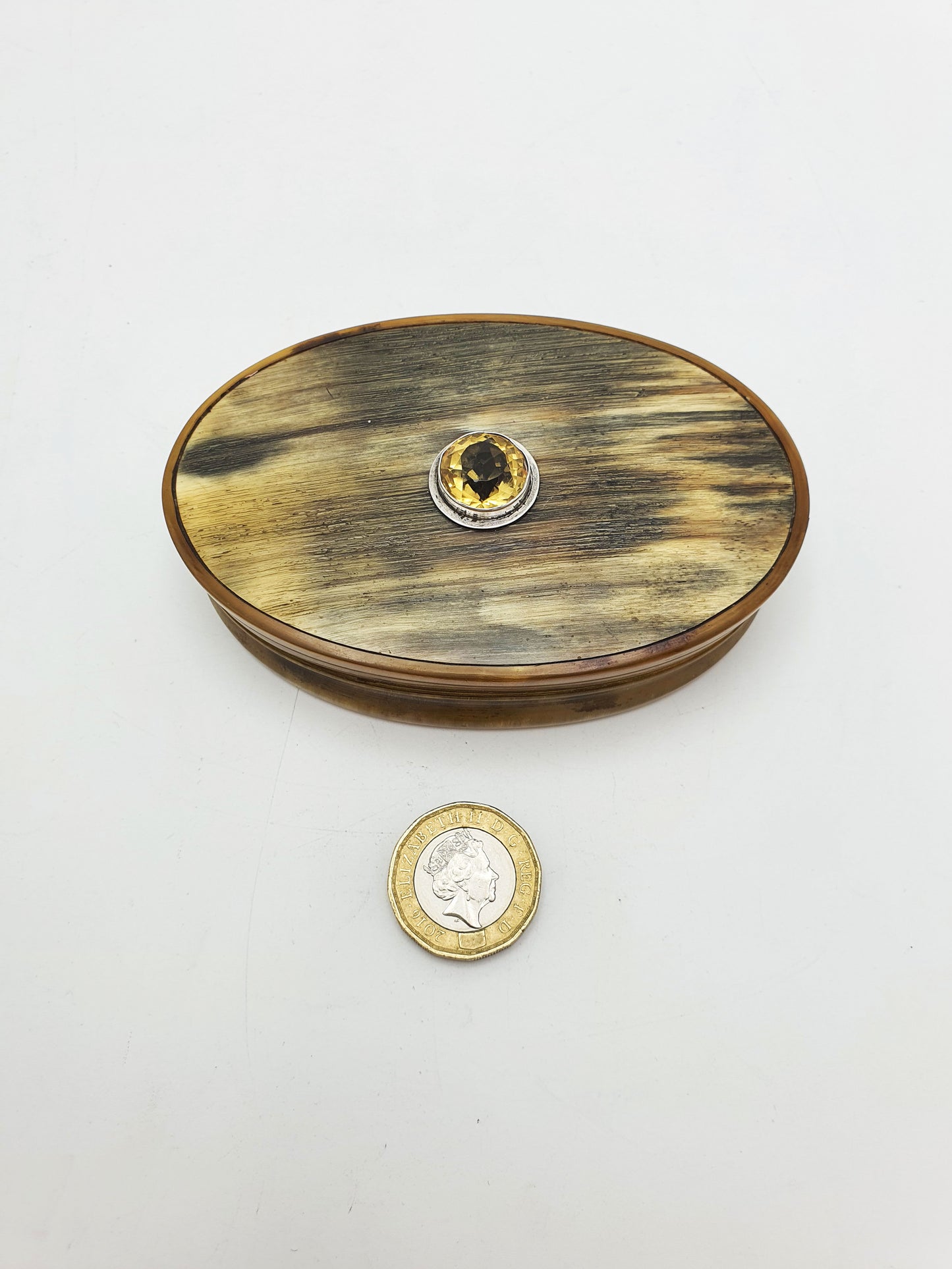 Antique Victorian Horn Snuff Box With Faceted Citrine Decoration – circa 1880