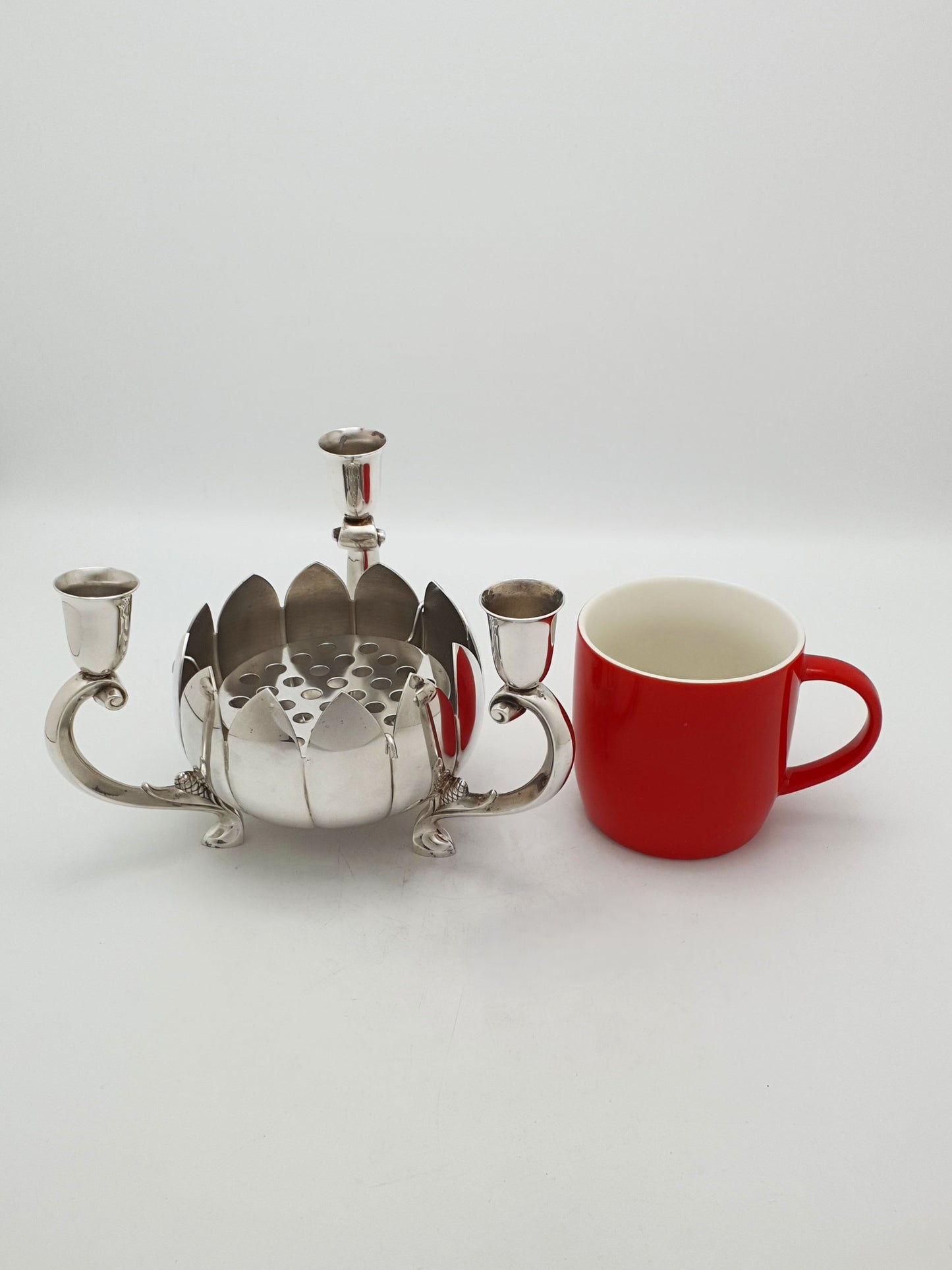 Vintage Lotus Centrepiece With Three Candle Cups And Flower Frog – circa 1960
